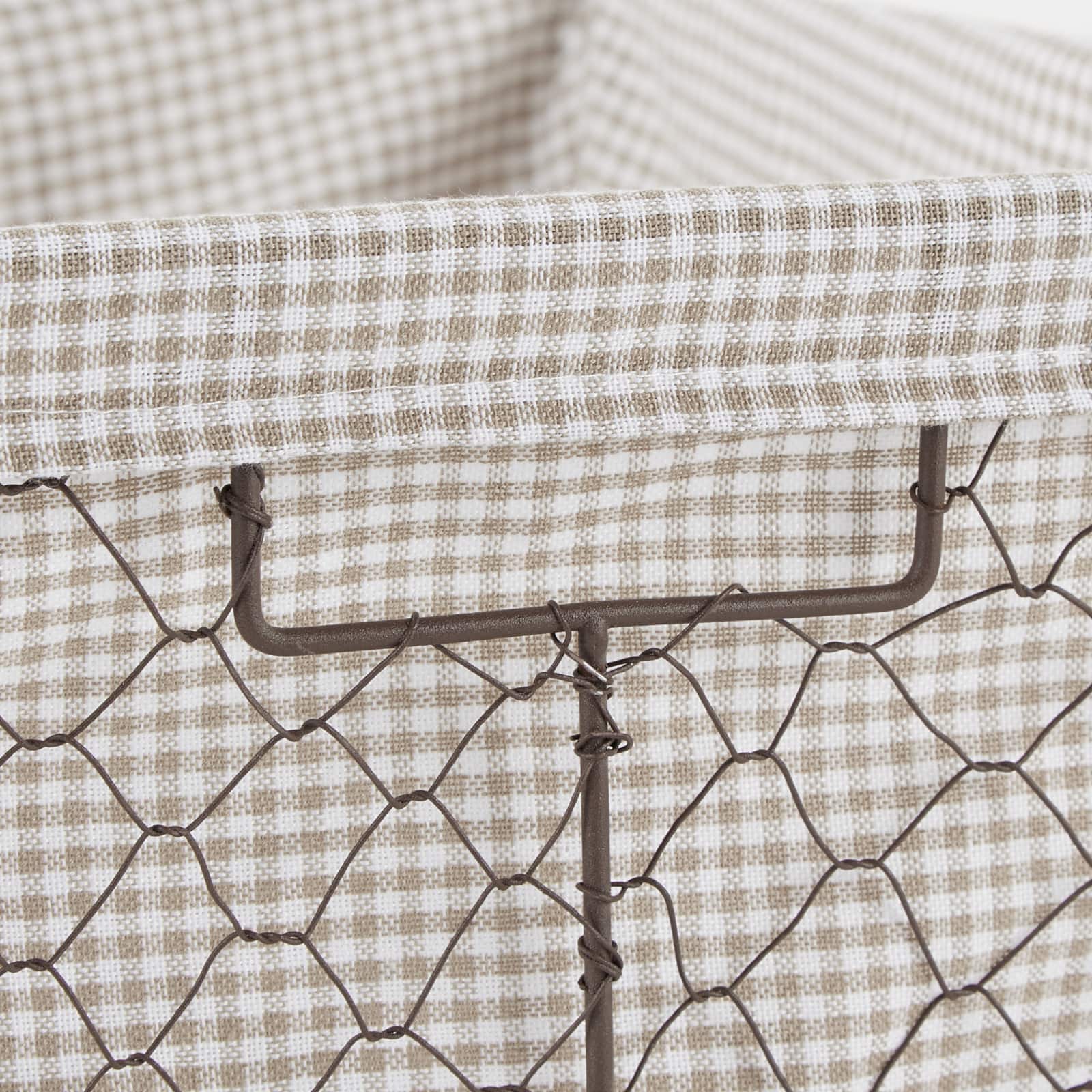 DII® Medium Rustic Bronze Chicken Wire Baskets with Stone Gingham Liners, 2ct.