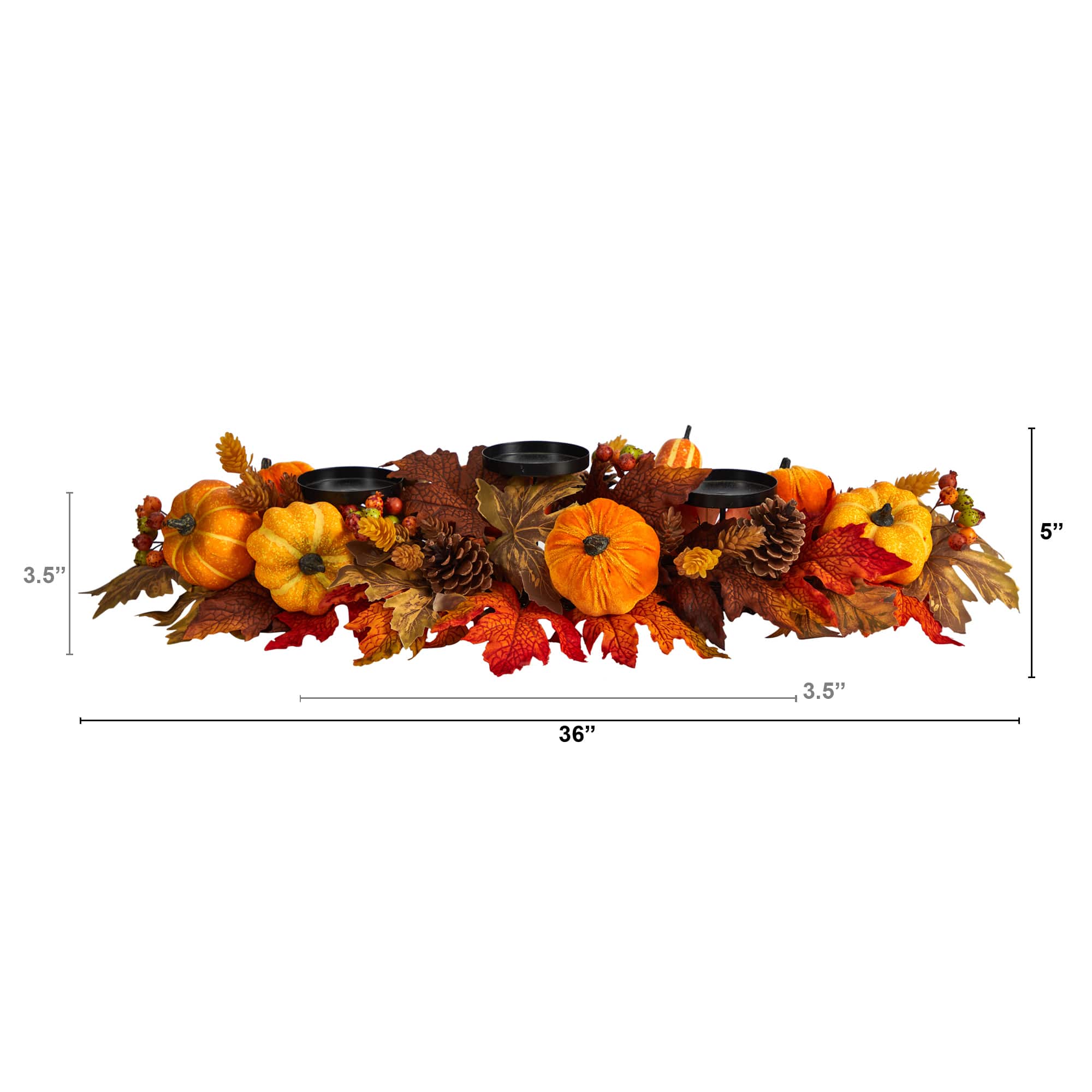36" Maple Leaves, Pumpkin & Berries Fall Harvest Candelabrum Arrangement