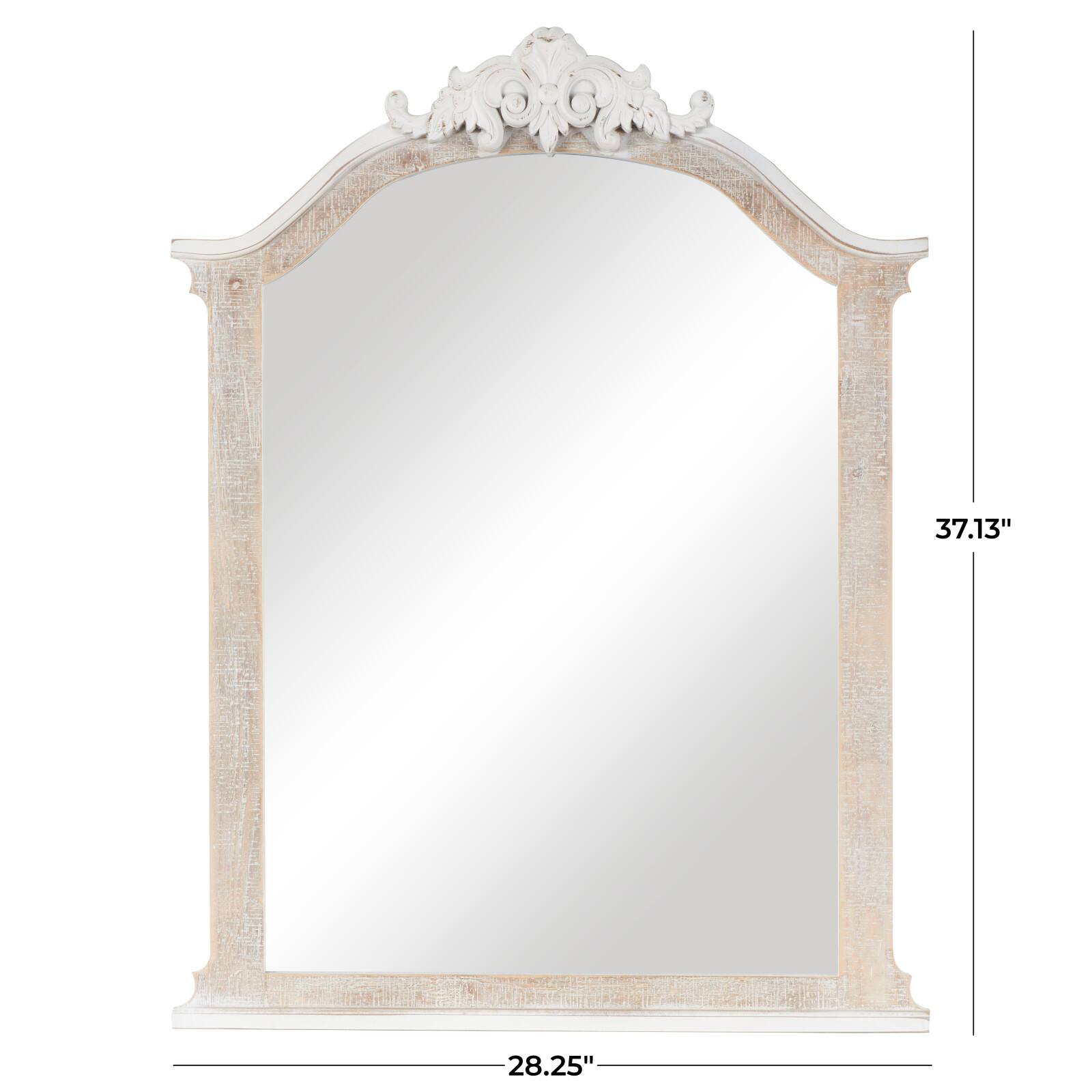 Cream Wooden Arched Scroll Room Wall Mirror with Brown Distressing