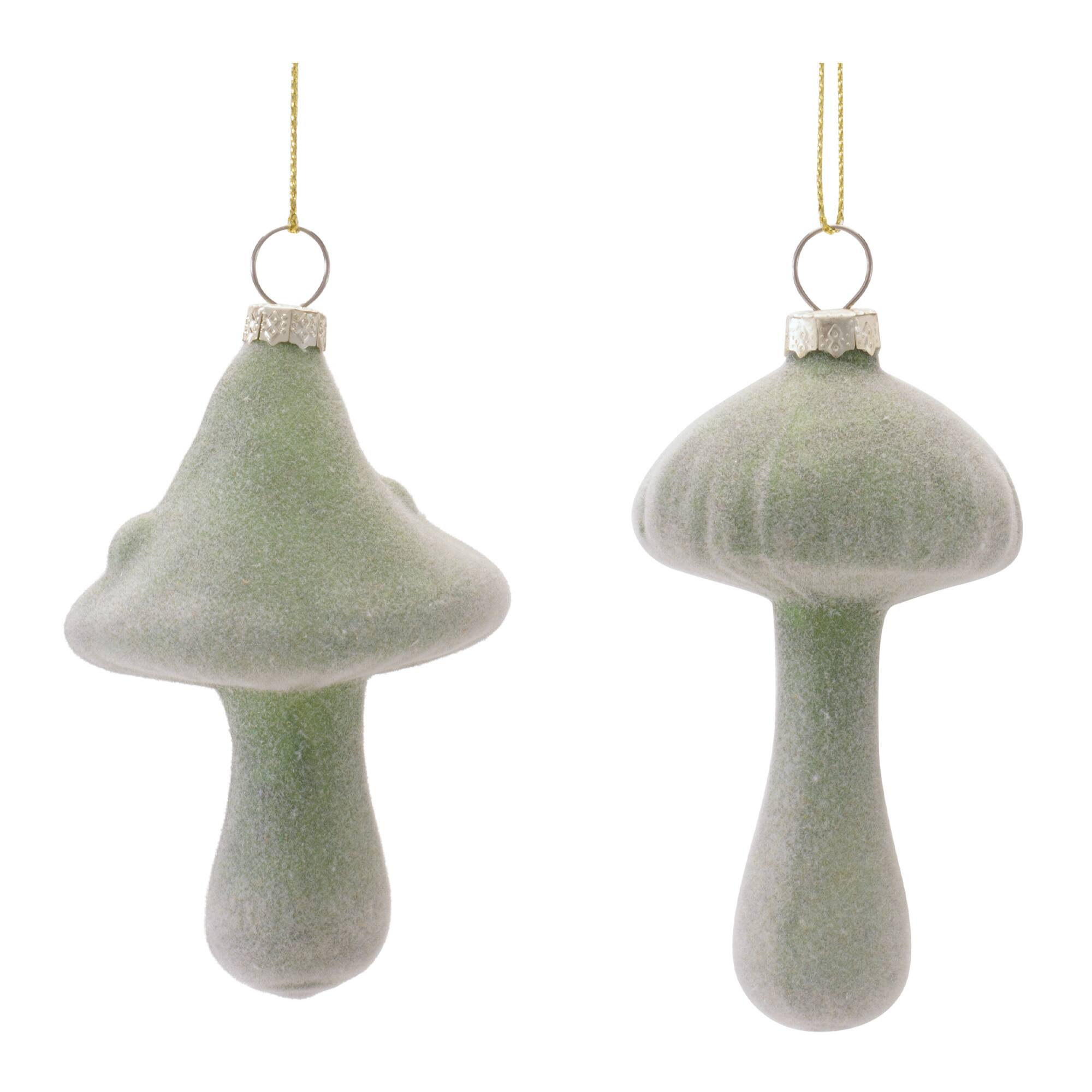 Melrose Green Mushroom Glass Ornaments Set