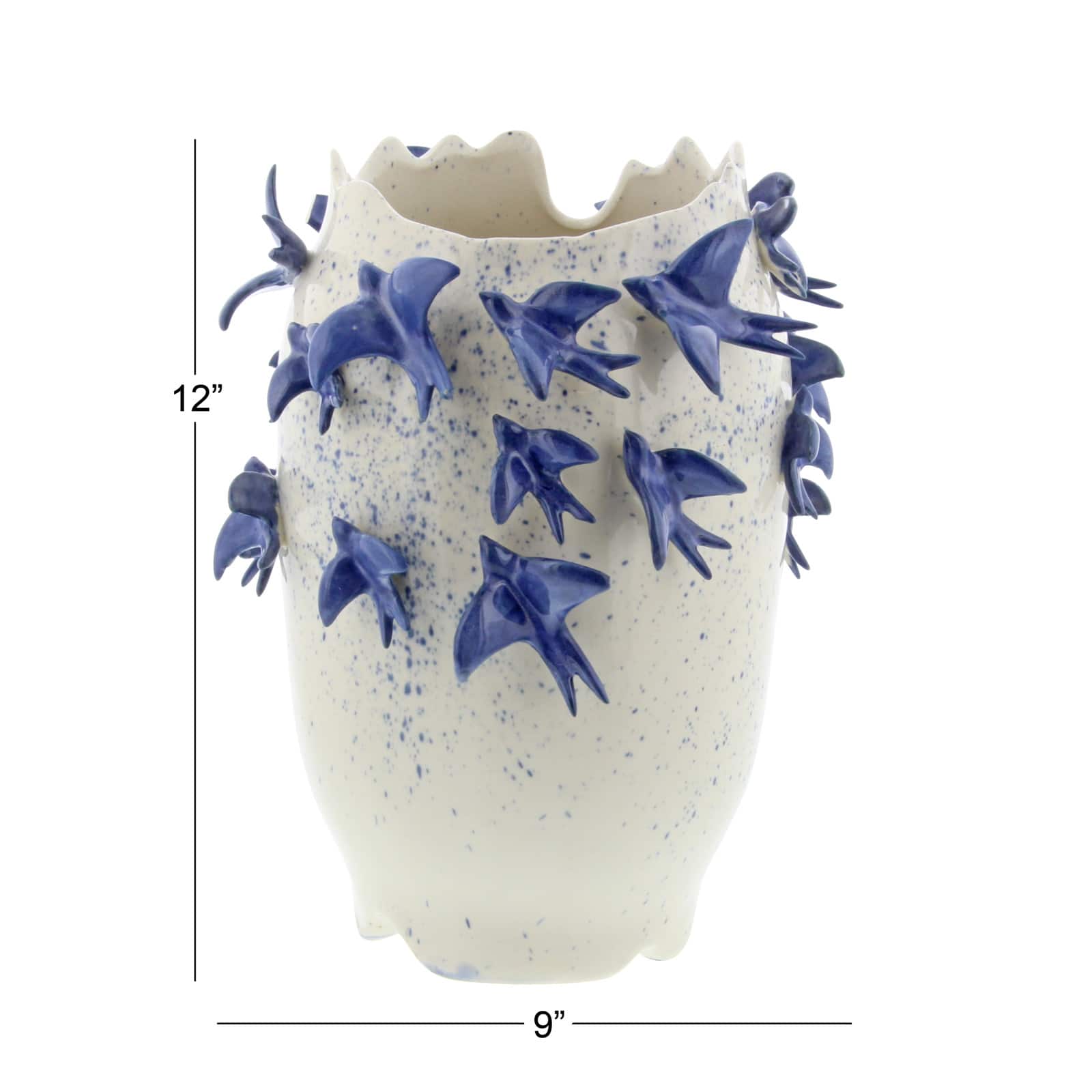 White Ceramic Coastal Vase, 12" x 9" x 9"