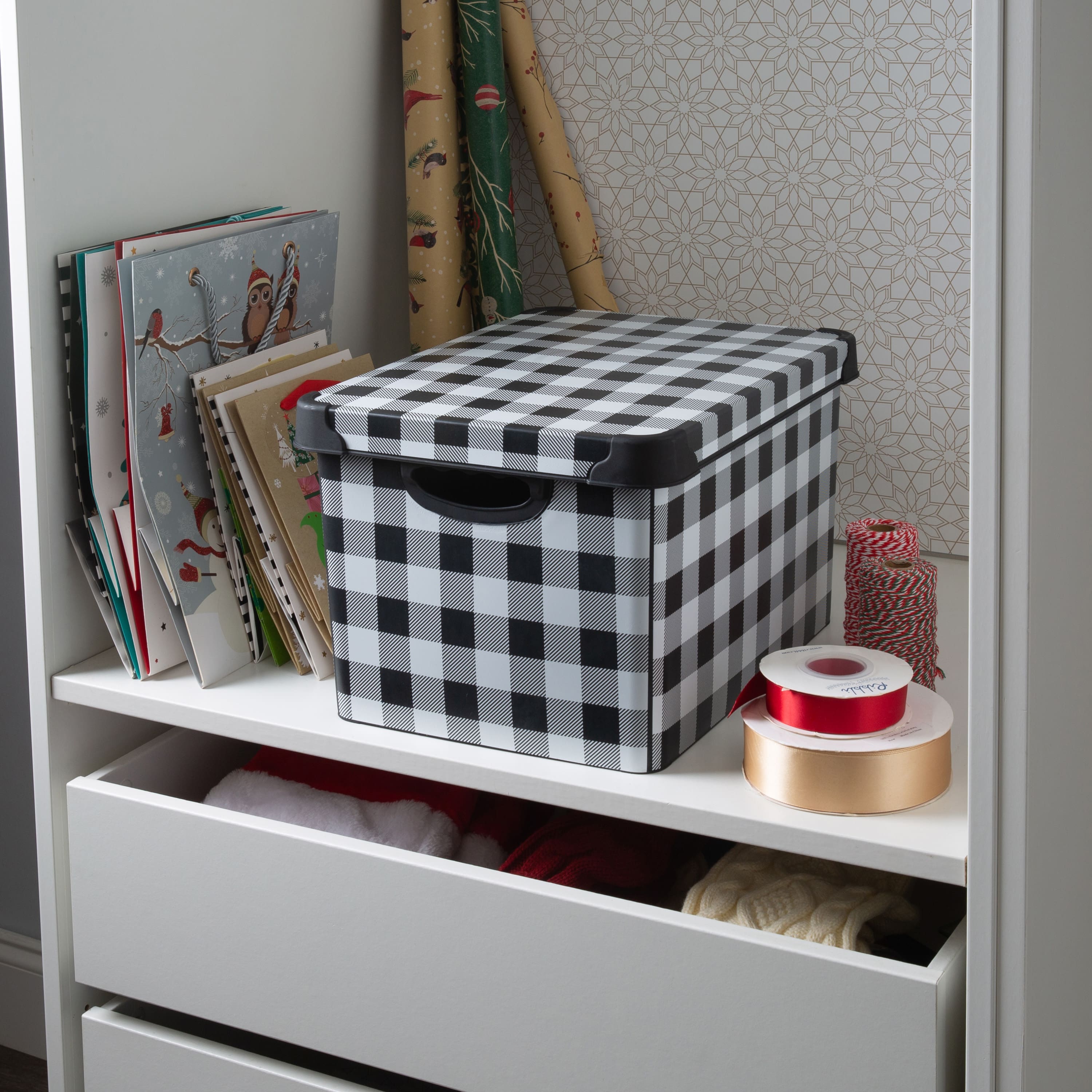Simplify Checkered Black & White Storage Tote Bin