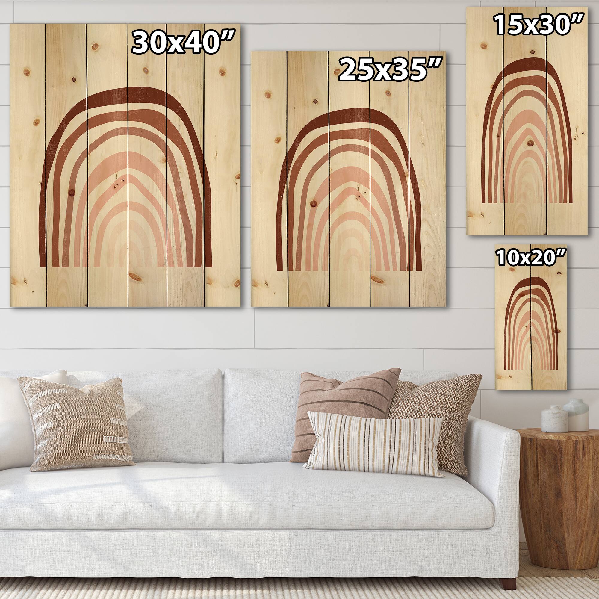 Designart - Terracotta Minimalist Boho Rainbow I - Modern Print on Natural Pine Wood