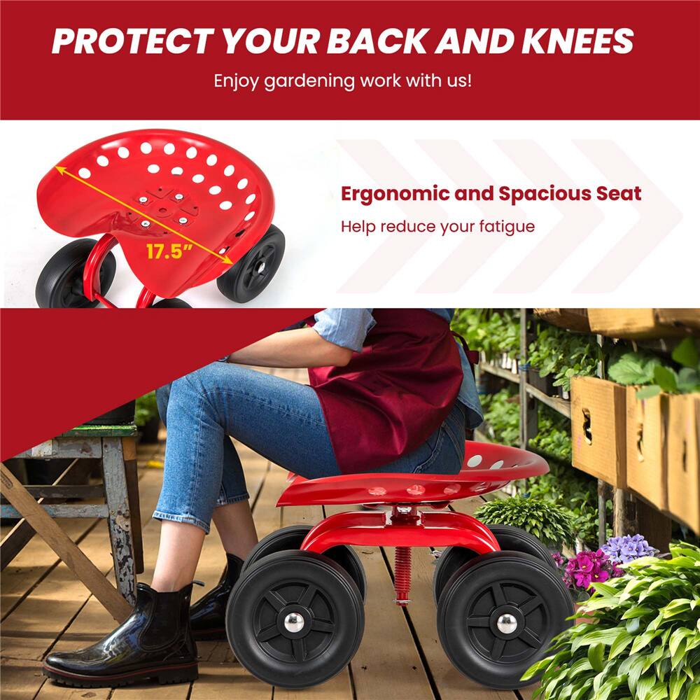 Costway Rolling Garden Cart Heavy Duty Height Adjustable Swivel Work Seat
