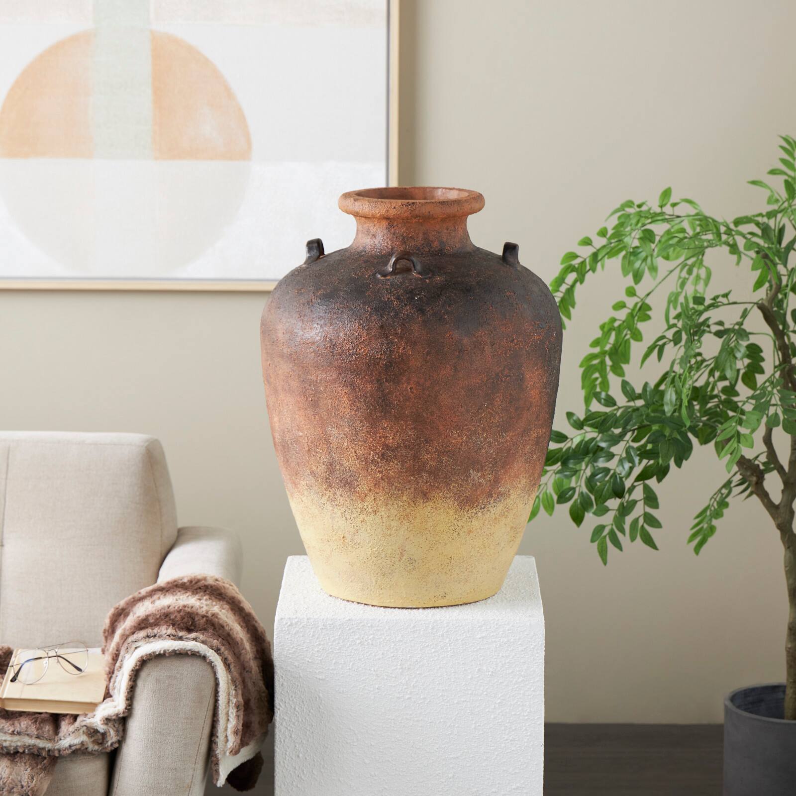 24.5" Copper Ombre Antique Textured Magnesium Oxide Amphora Vase