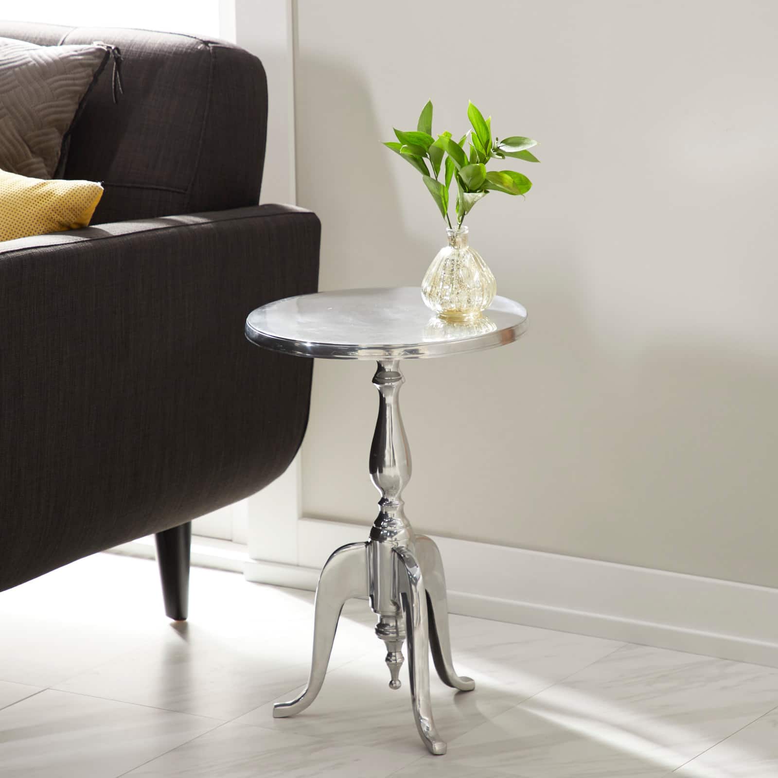 22'' Silver Aluminum Traditional Accent Table