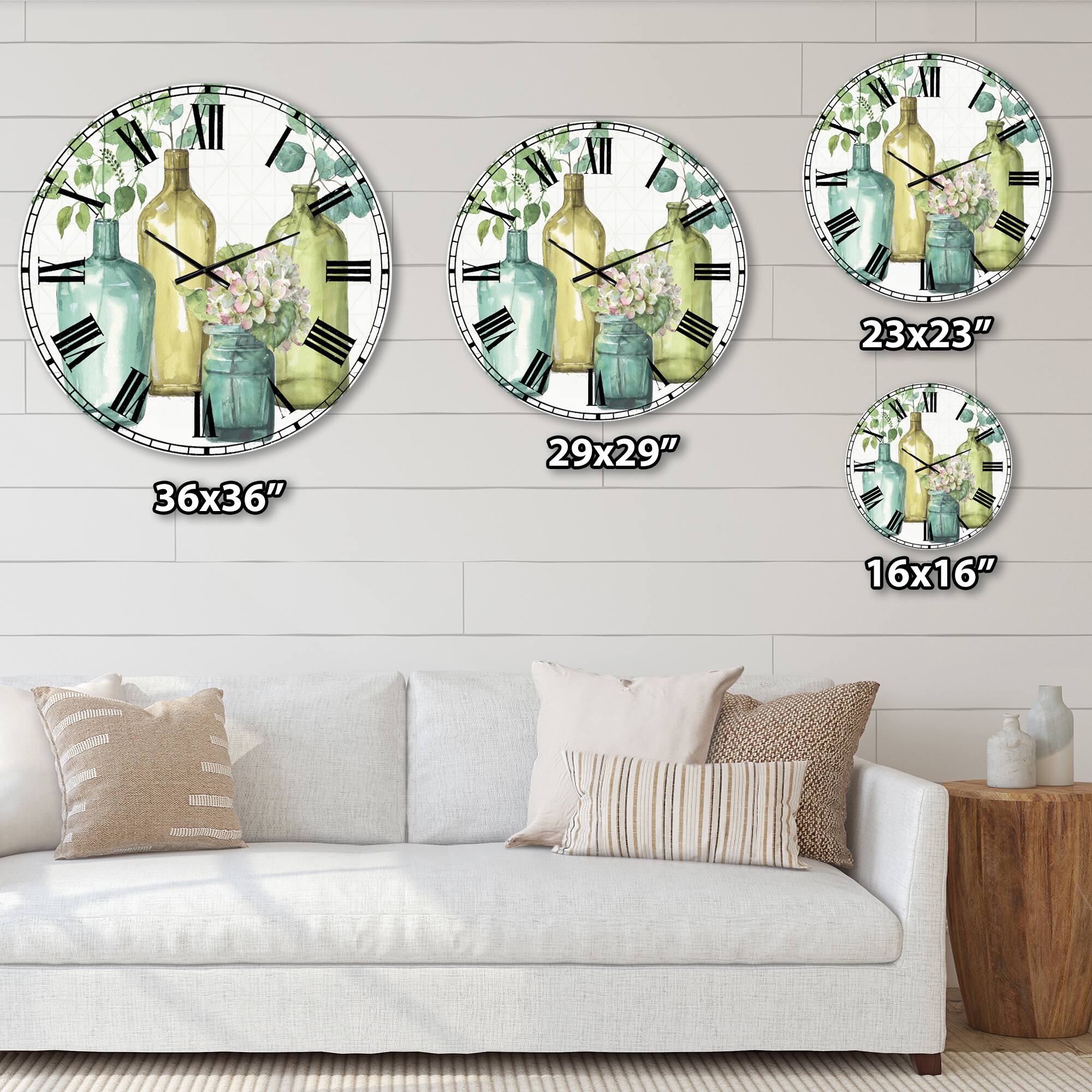 Designart 'Mixed Botanical Green Leaves Viii Farmhouse Wall Clock