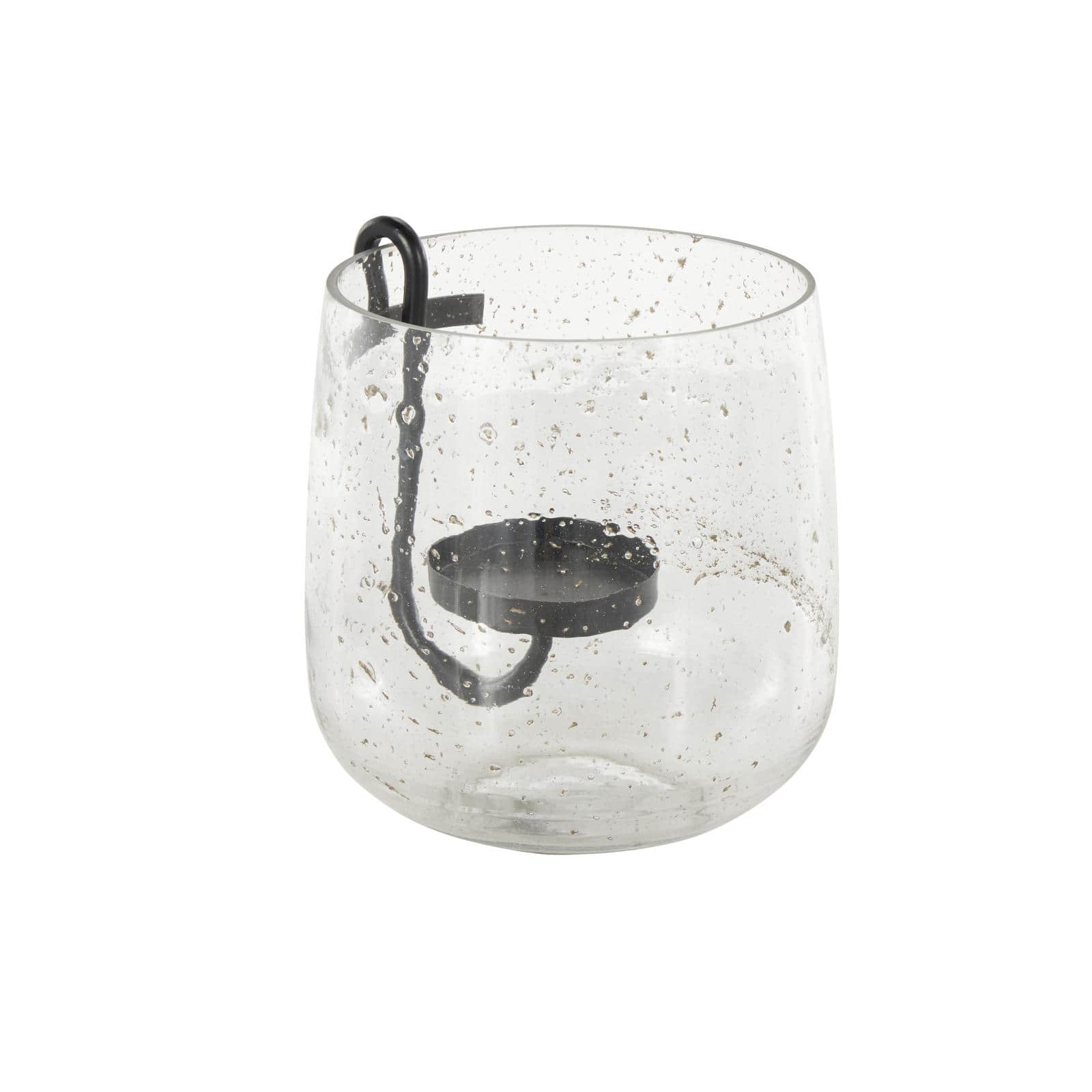 7.75" Clear Glass Candle Holder with Black Metal Accents & Brown Speckles
