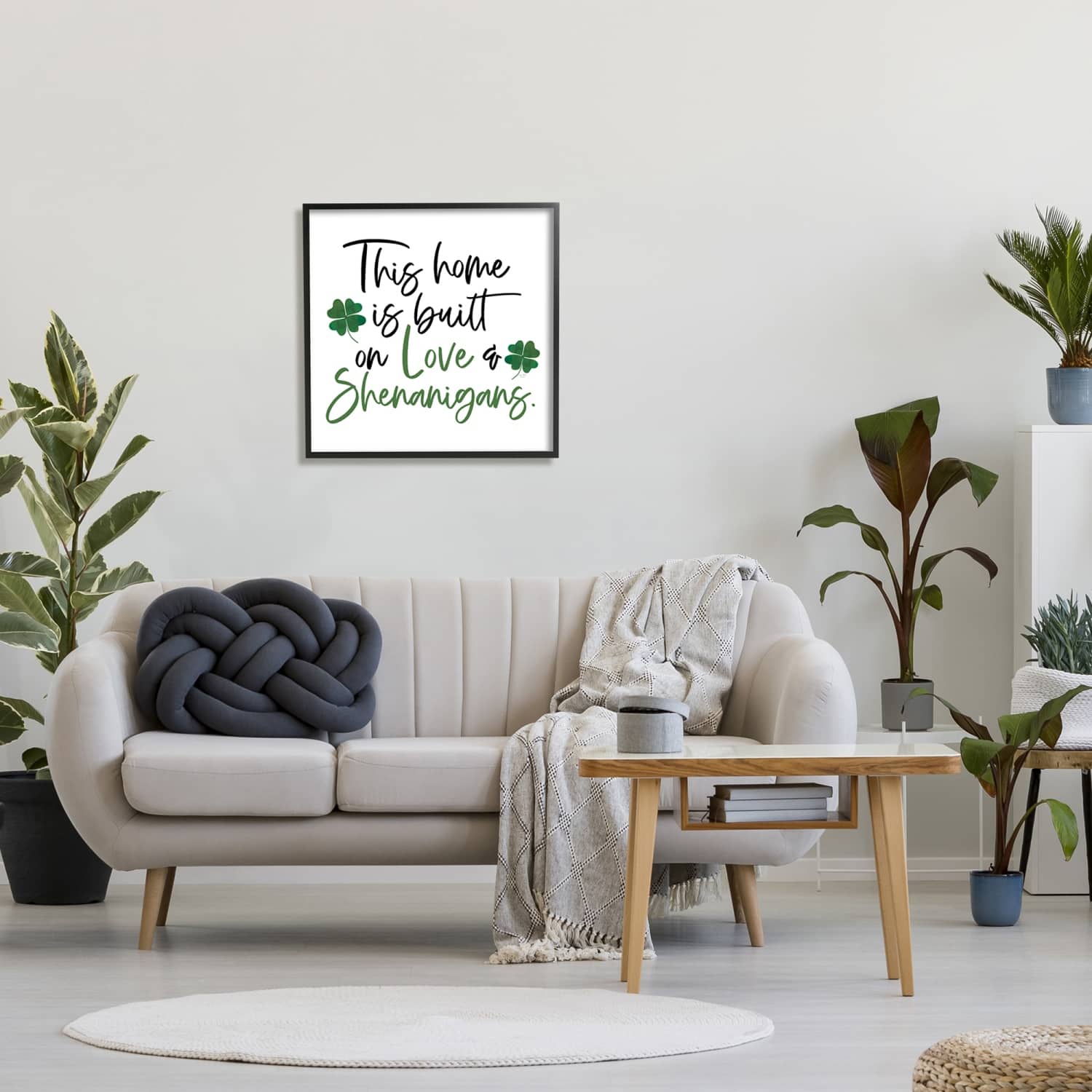 Stupell Industries Love & Shenanigans Lucky Green Clover Calligraphy Quote Framed Giclee Art