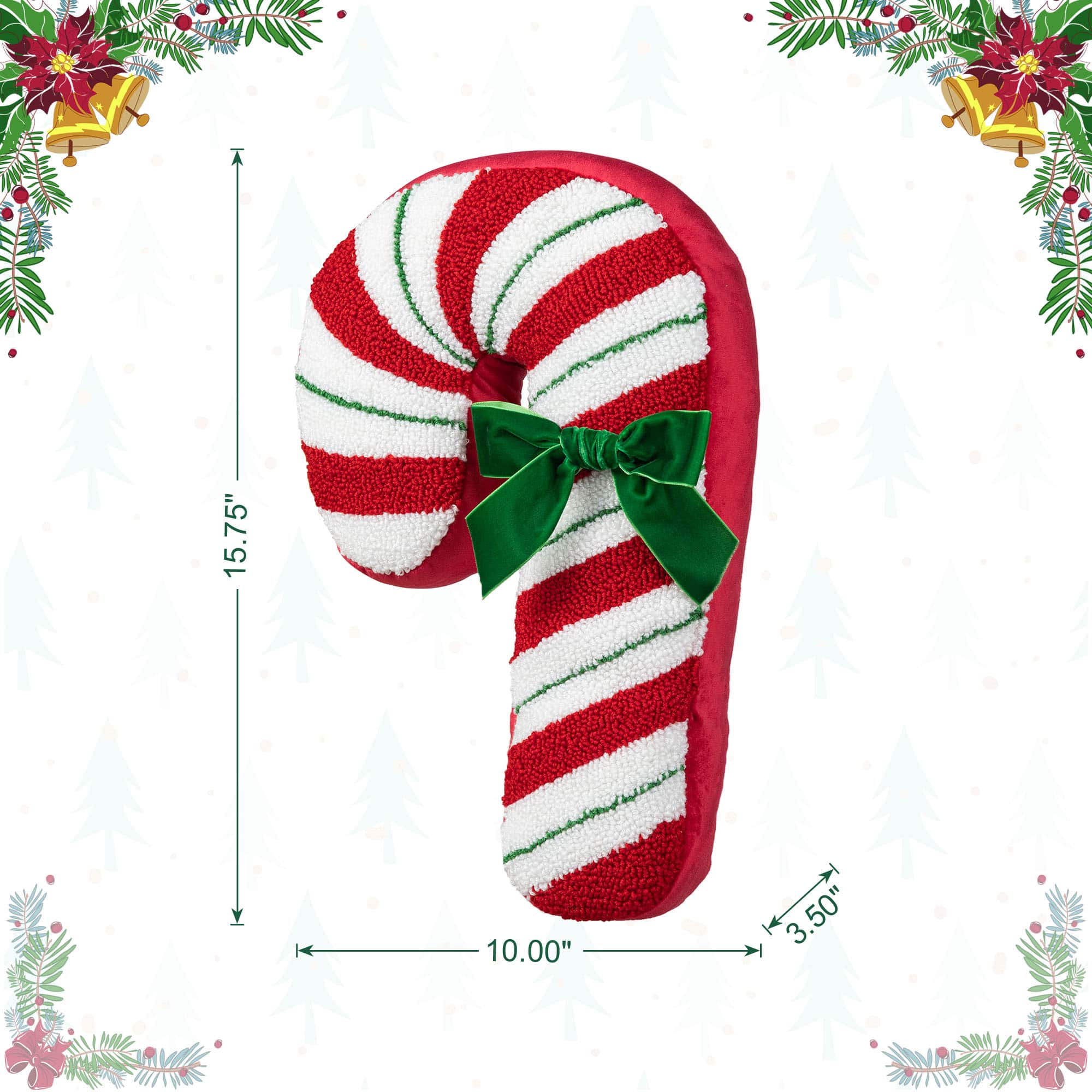 Glitzhome® 15.75" Hooked Christmas Candy Cane Pillow