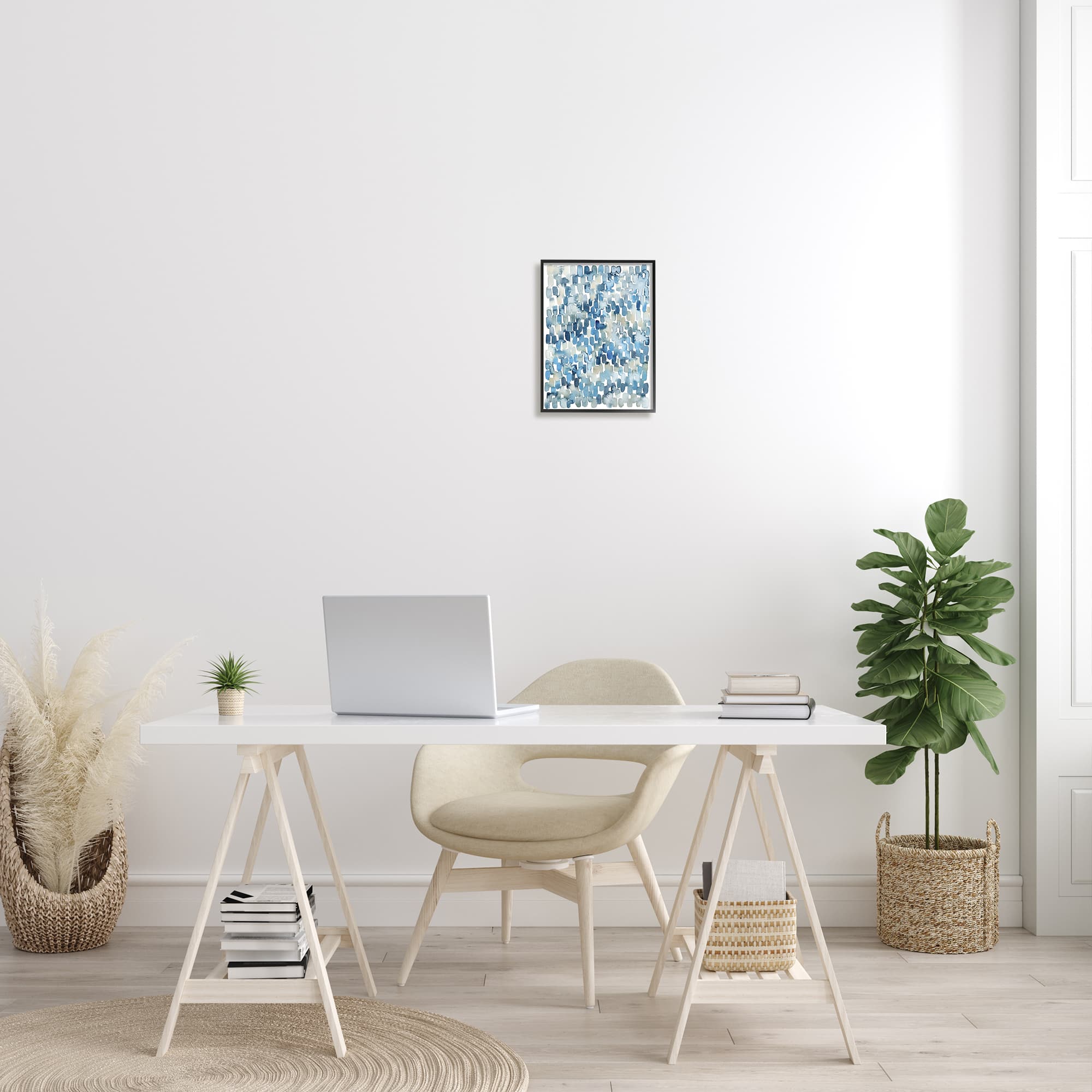 Stupell Industries Coastal Tile Abstract Soft Blue Beige Shapes in Black Frame Wall Art
