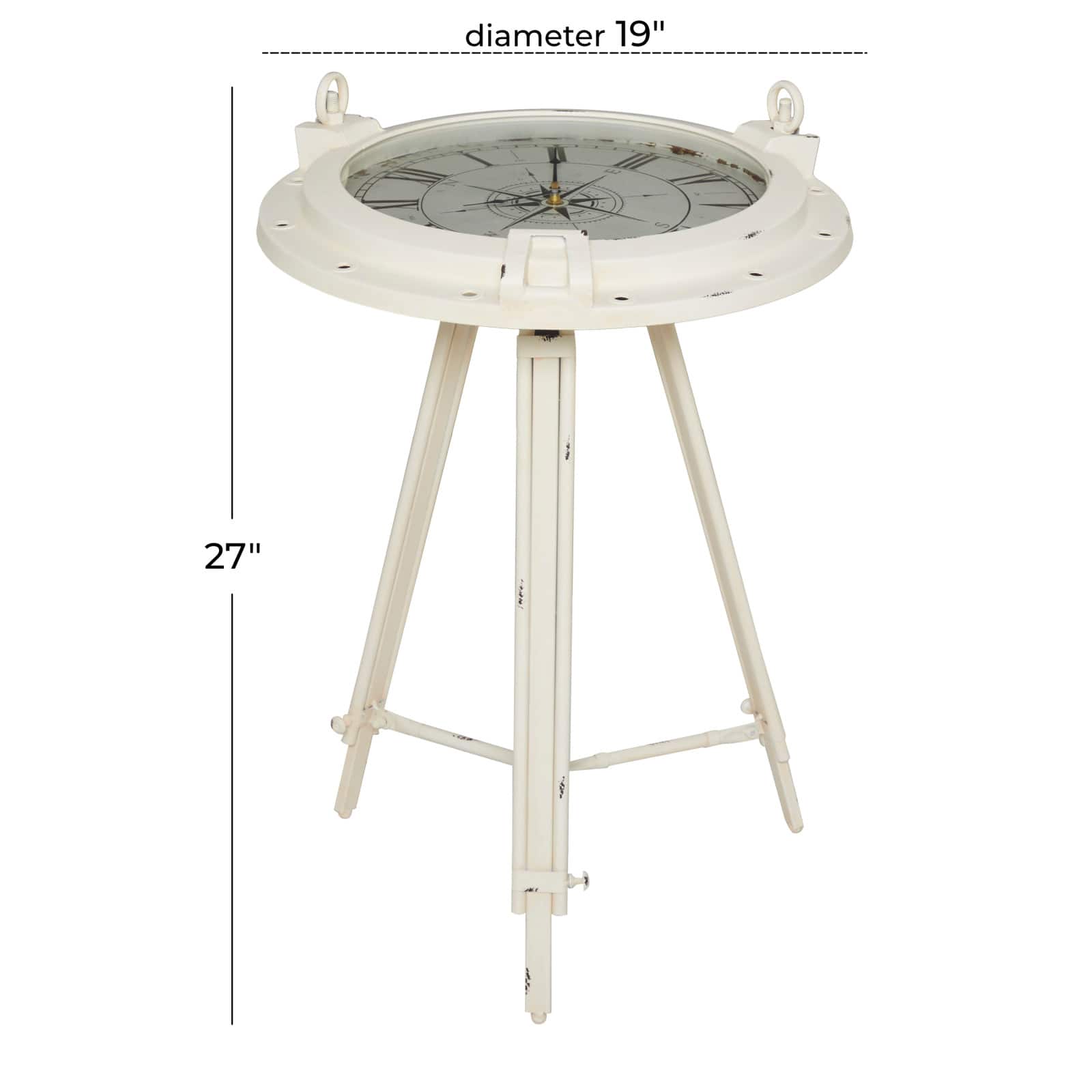 27" White Iron Coastal Accent Table