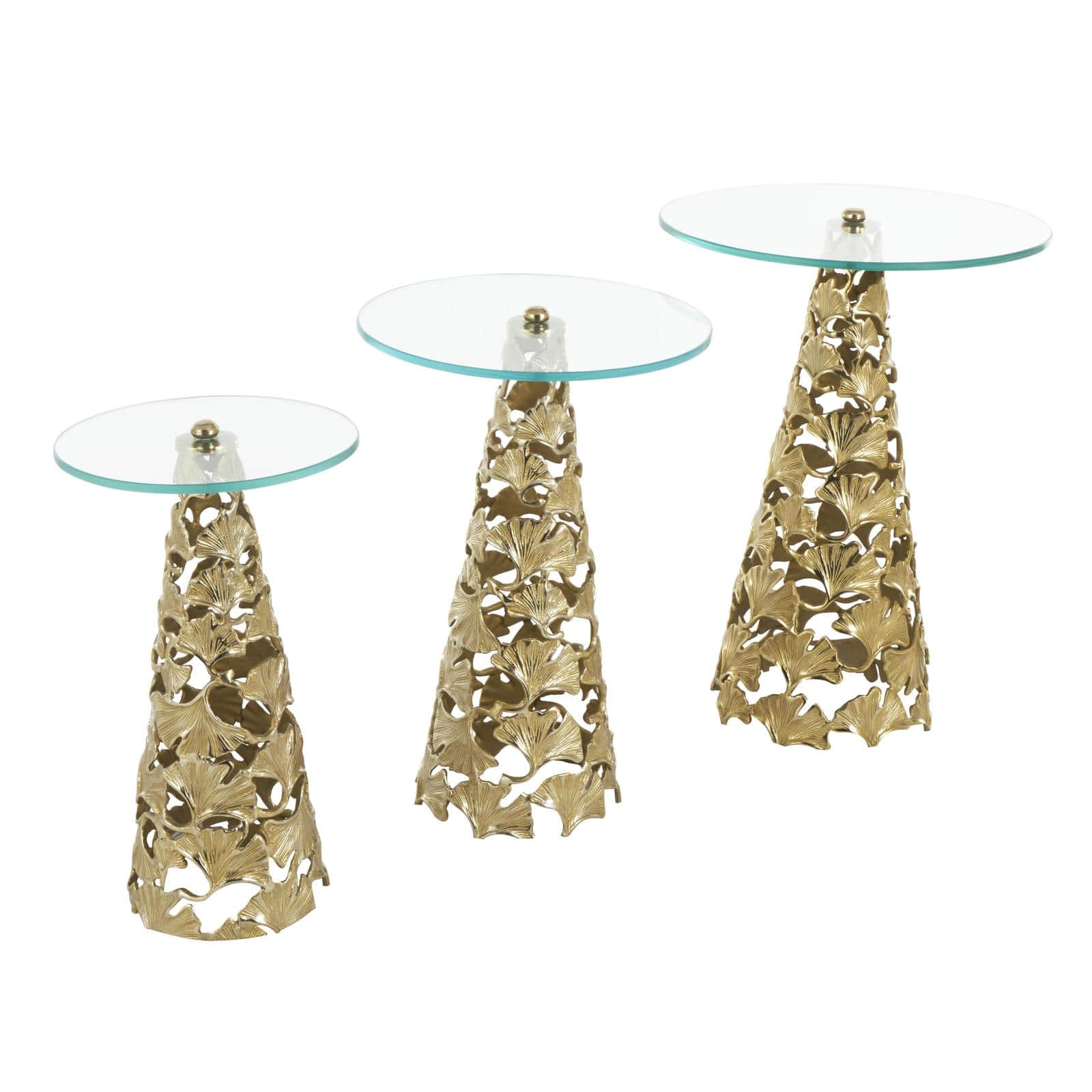 Gold Accent Table with Tempered Glass Tabletop Set