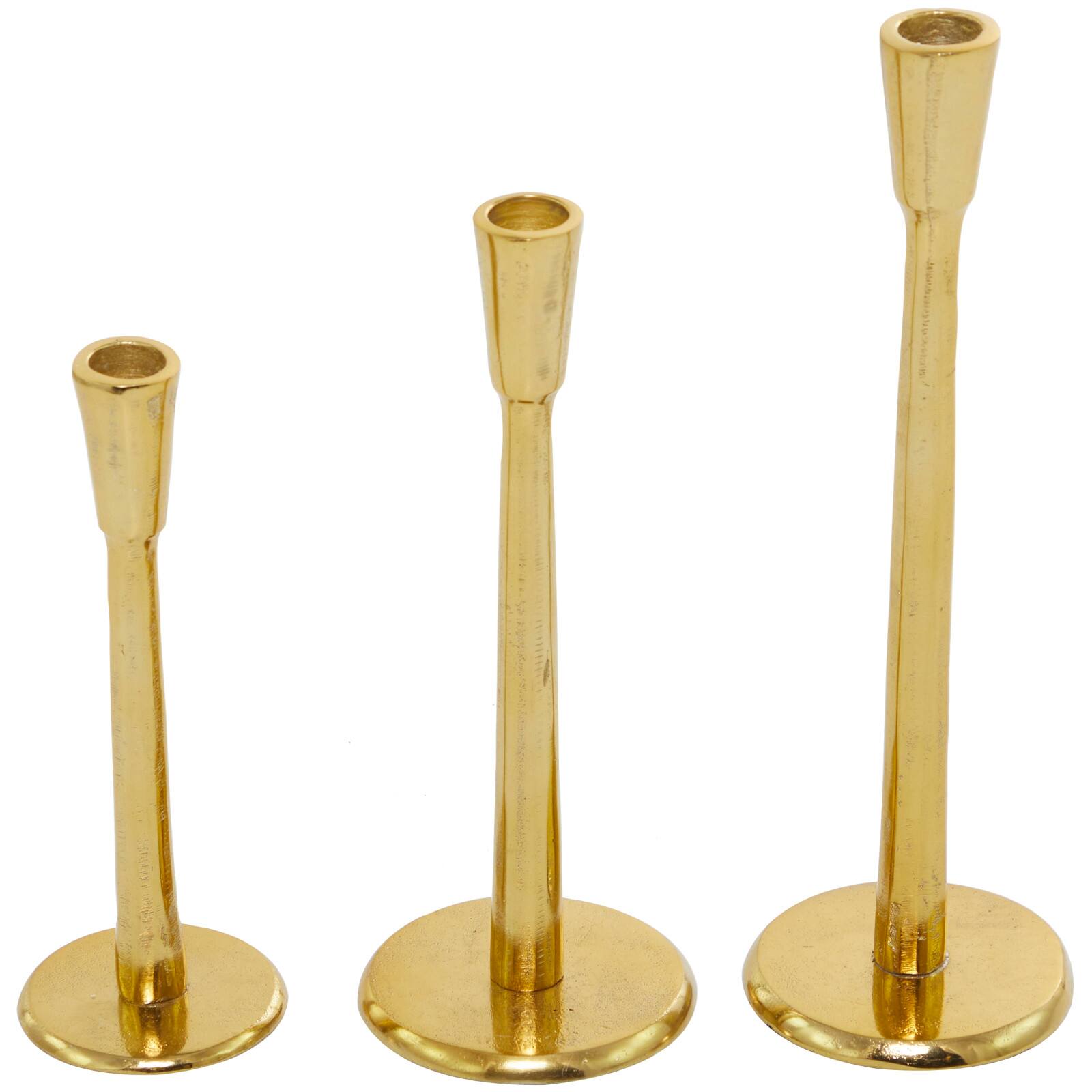 Gold Aluminum Tapered Candle Holder Set