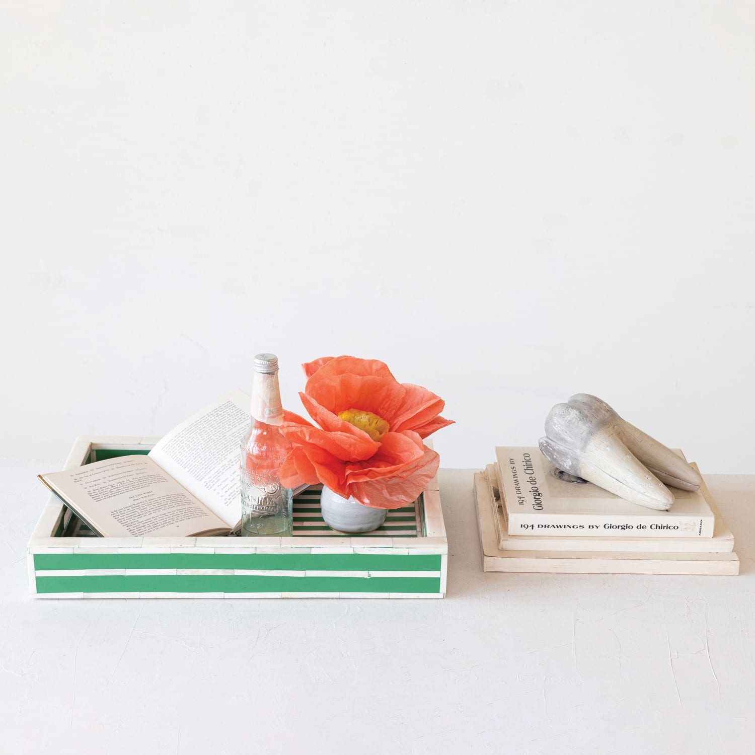 Hello Honey® 18" Green & Cream Reclaimed Wood Tray with Handles