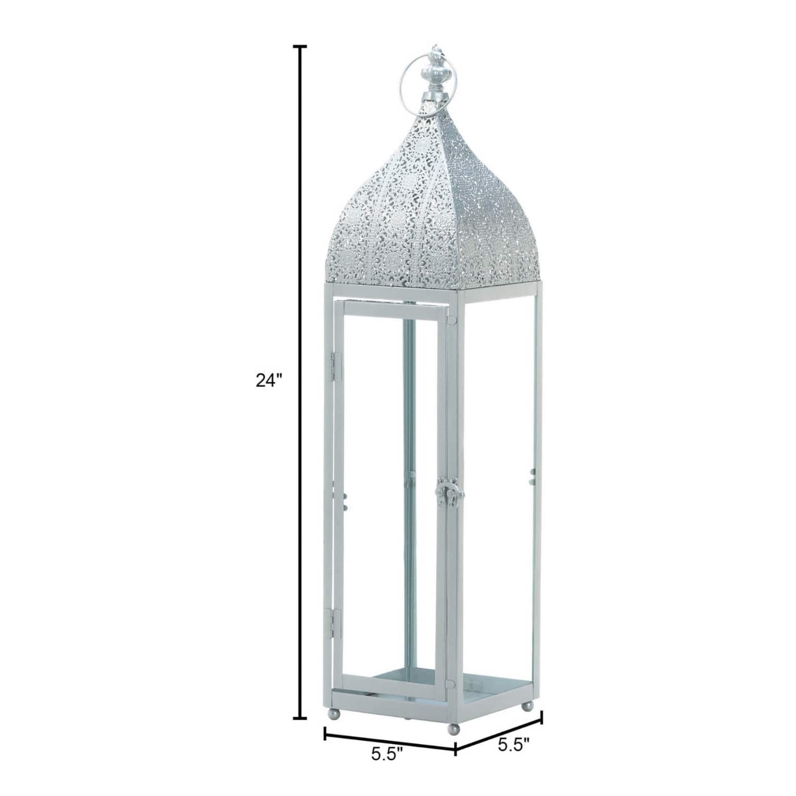 24" Large Silver Metal Rectangular Moroccan Style Candle Lantern