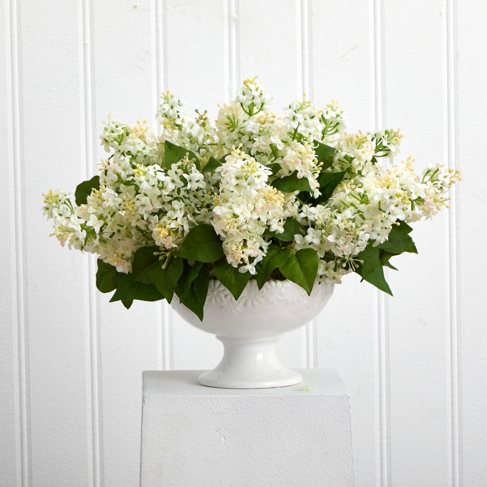 14" Lilac Arrangement in White Vase