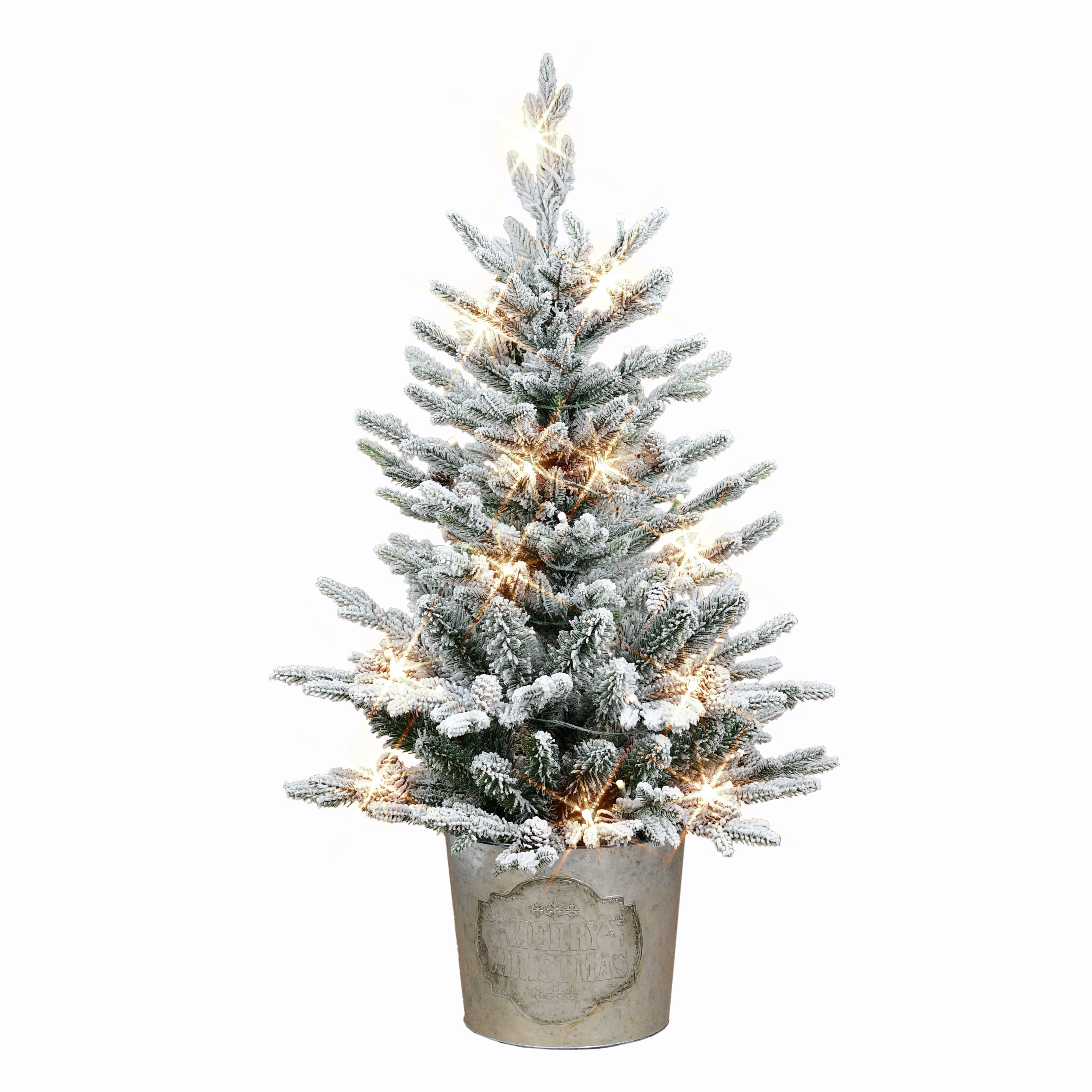3ft. Pre-Lit Potted Flocked Artificial Christmas Tree, White LED Lights