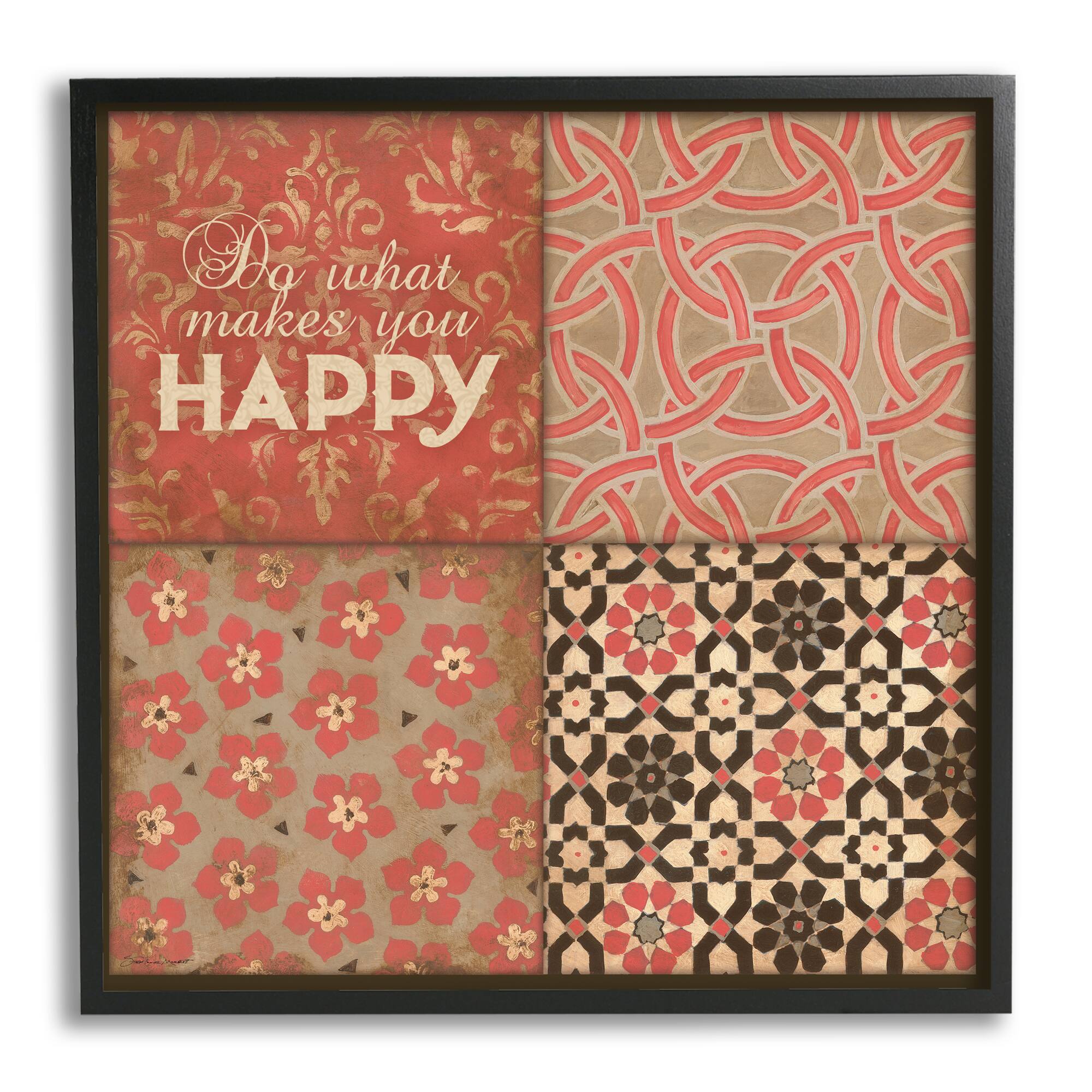 Stupell Industries Do What Makes You Happy Vintage Red Patterns Framed Wall Art