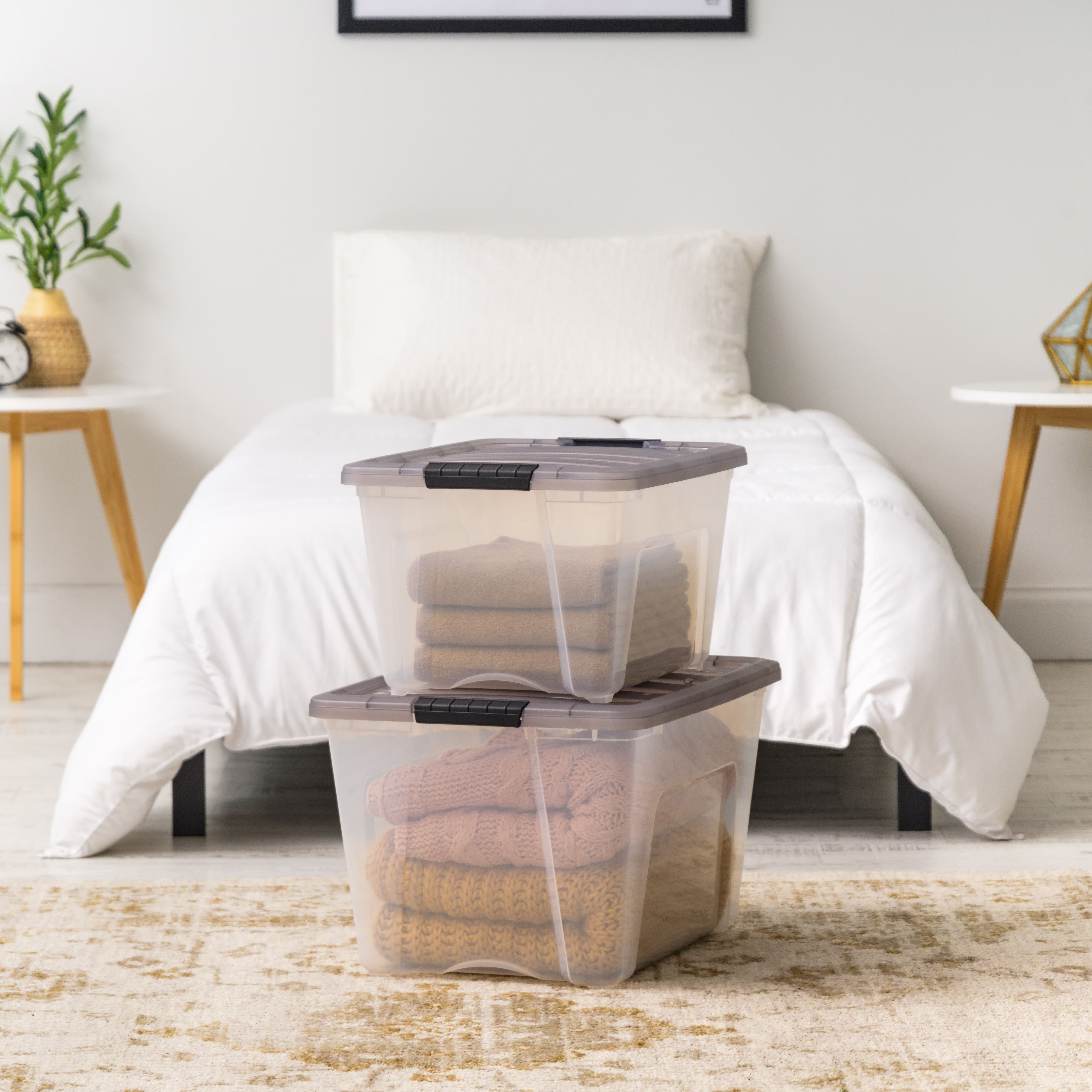 IRIS® Stack & Pull™ Clear Storage Box with Gray Lid