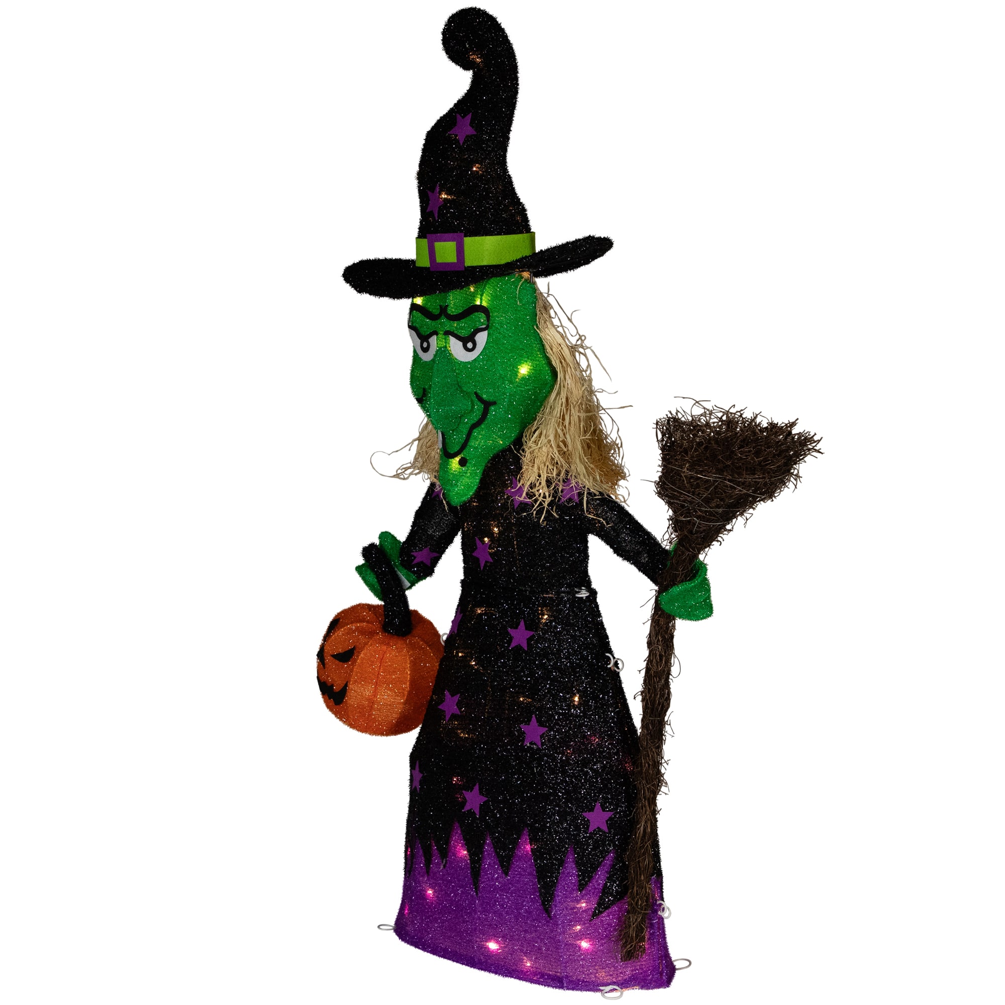 39" LED Lighted Witch with Broom Outdoor Halloween Decoration, Clear LED Lights