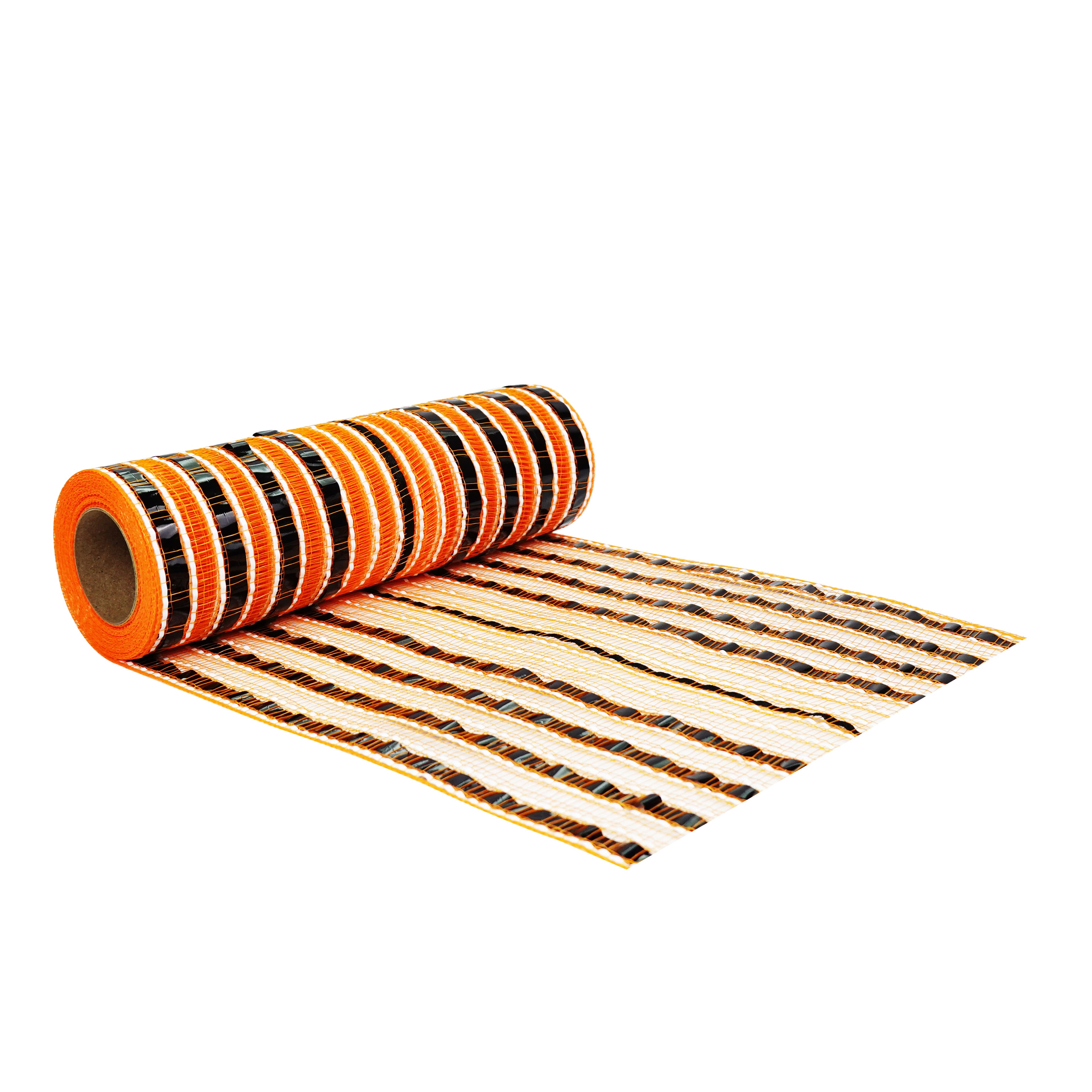 9.5" x 6yd. Orange & Black Stripes Easy Pull Mesh by Celebrate It®