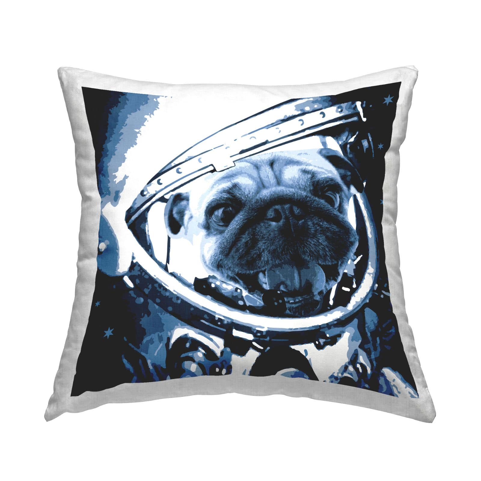 Stupell Industries Astronaut Pug Dog Outer Space Helmet Throw Pillow, 18" x 18"