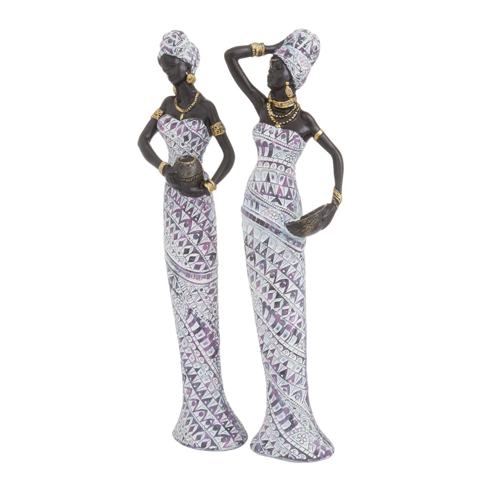 Set of 2 Multi Polystone Eclectic Sculptures, 13" x 3" x 3"