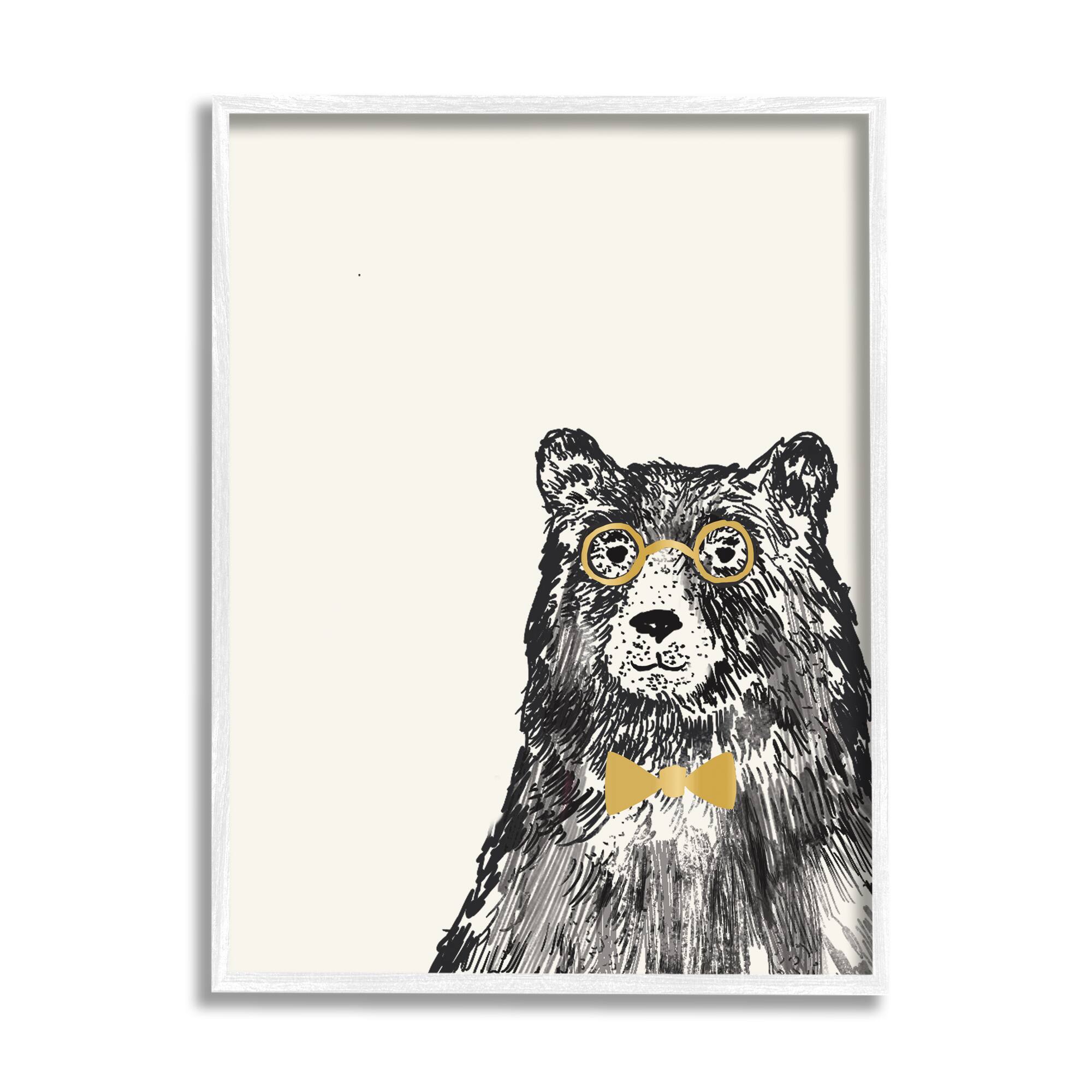 Stupell Industries Black Bear Golden Glasses Bow Tie Kids' Animal Framed Wall Art