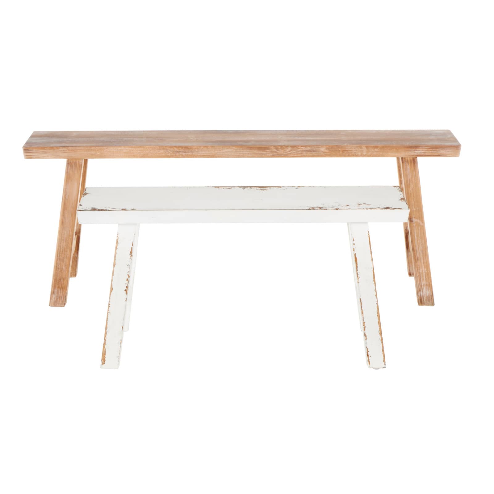 Wood Slim Distressed Bench Set
