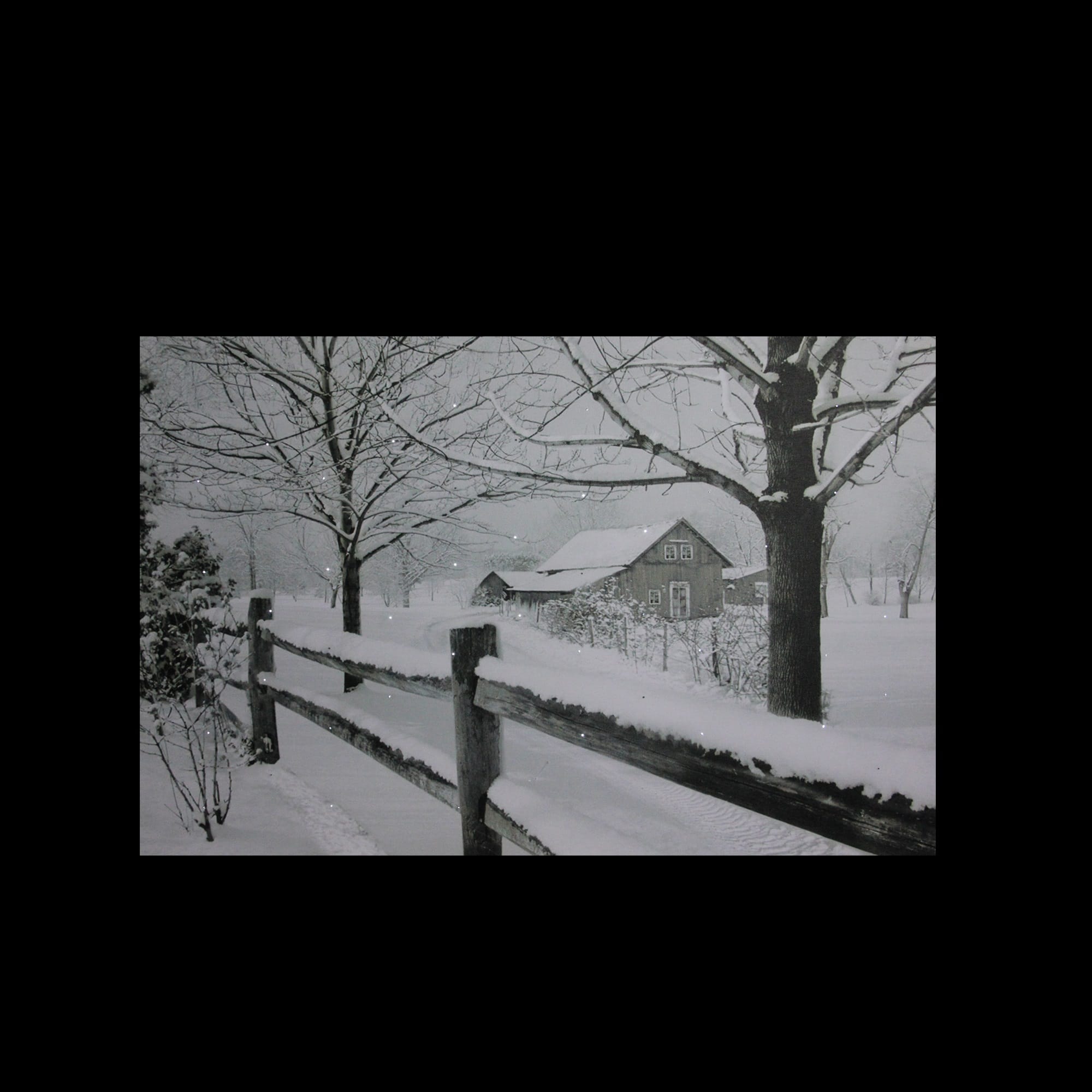 Snowy Winter Cabin Fiber Optic Lighted Canvas Wall Art