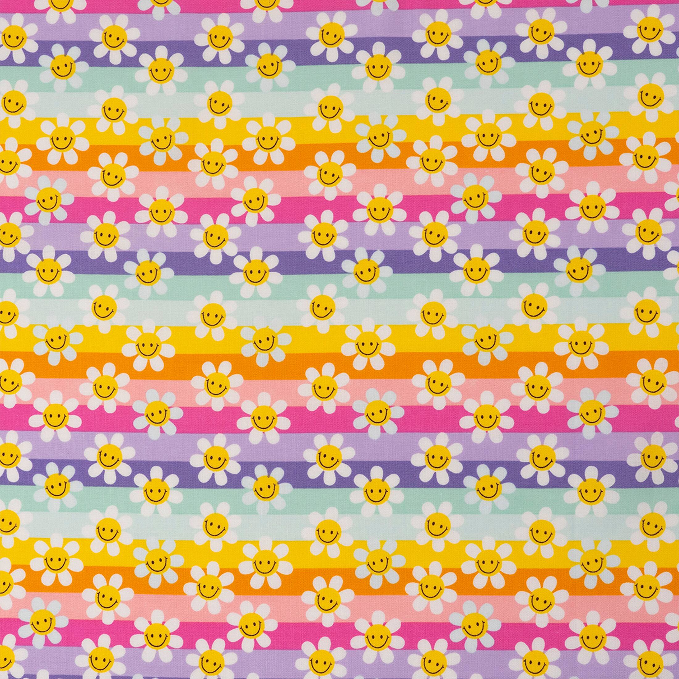 SINGER Modern Daisy Stripes Print Cotton Fabric