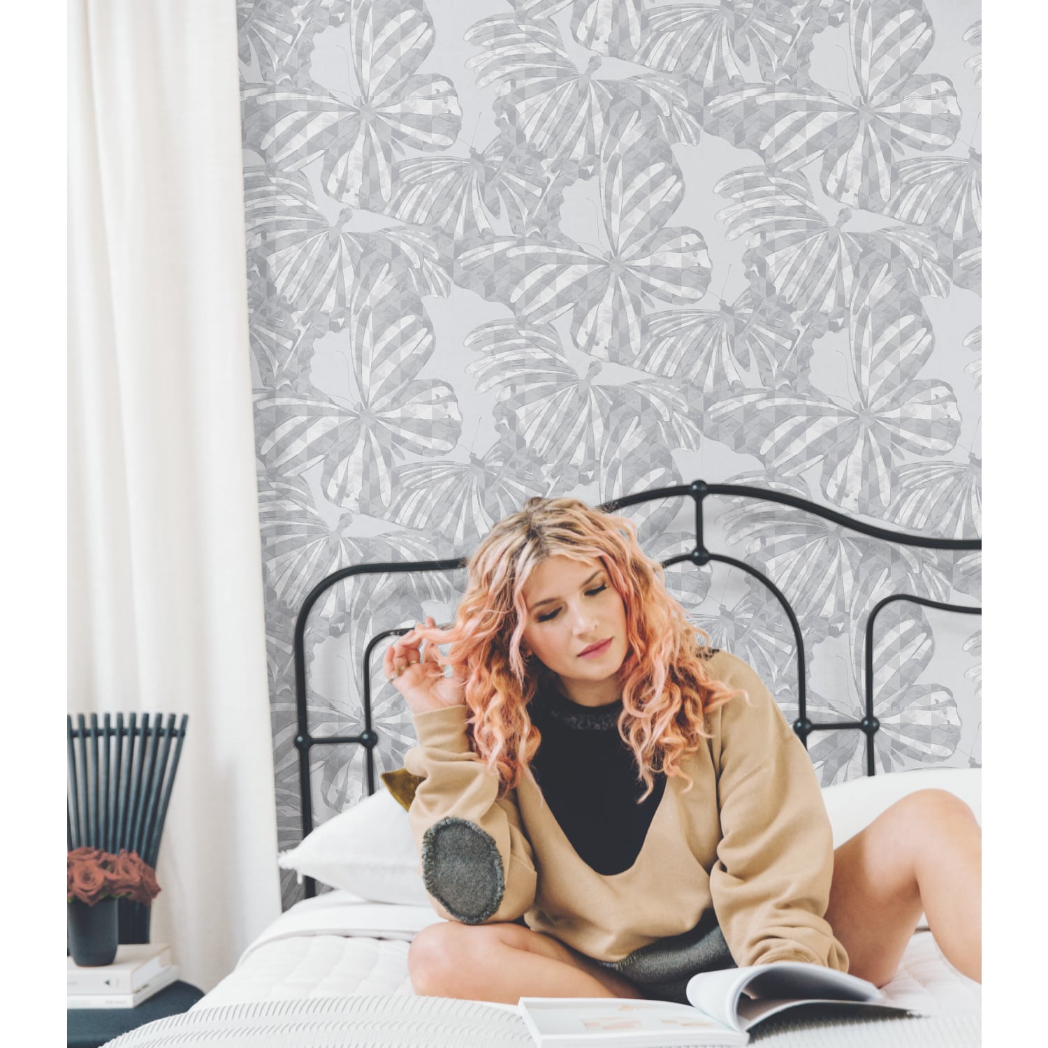 RoomMates Mr. Kate Gray Butterfly Peel & Stick Wallpaper