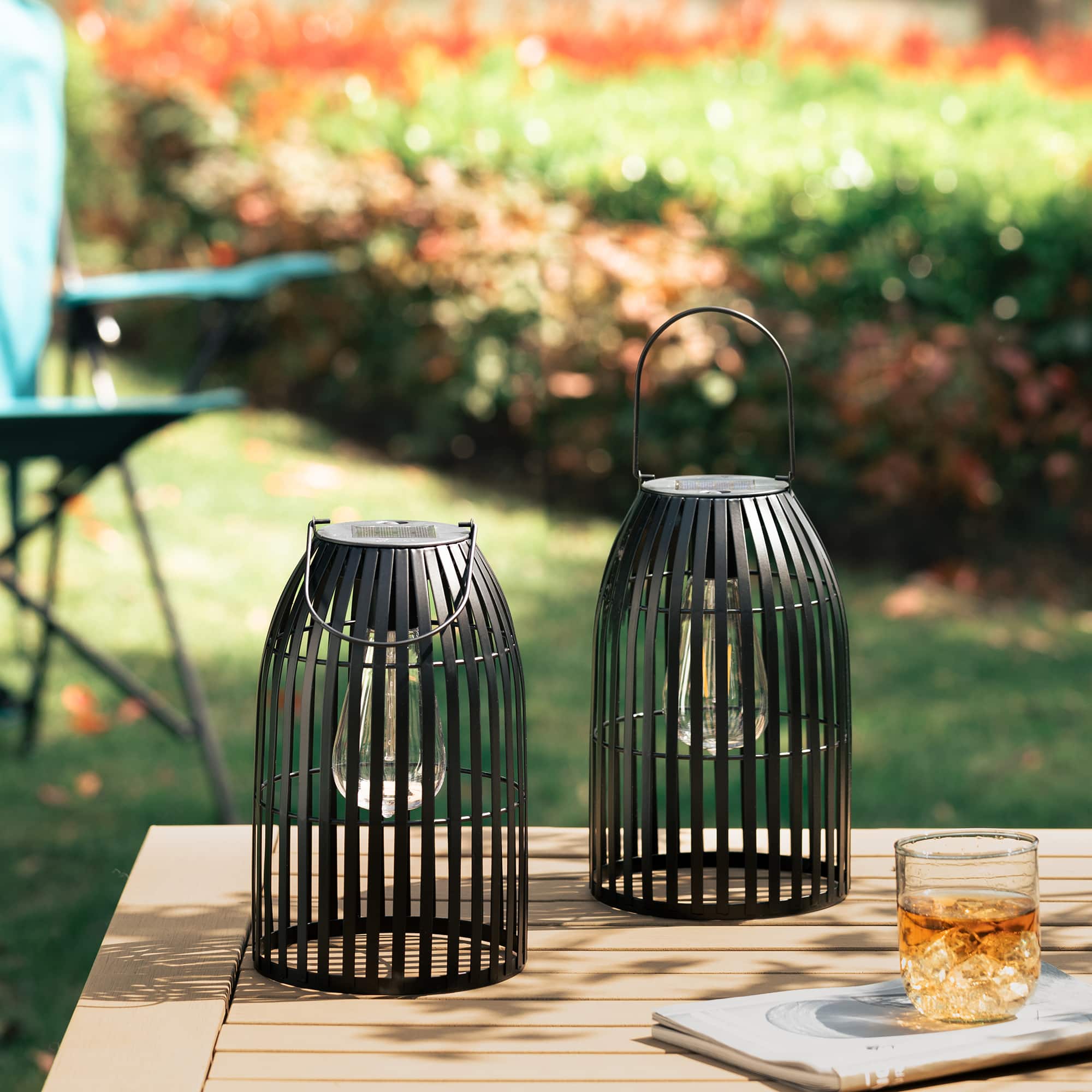 Glitzhome® 9.75" Metal Woven Solar Powered Hanging Lantern