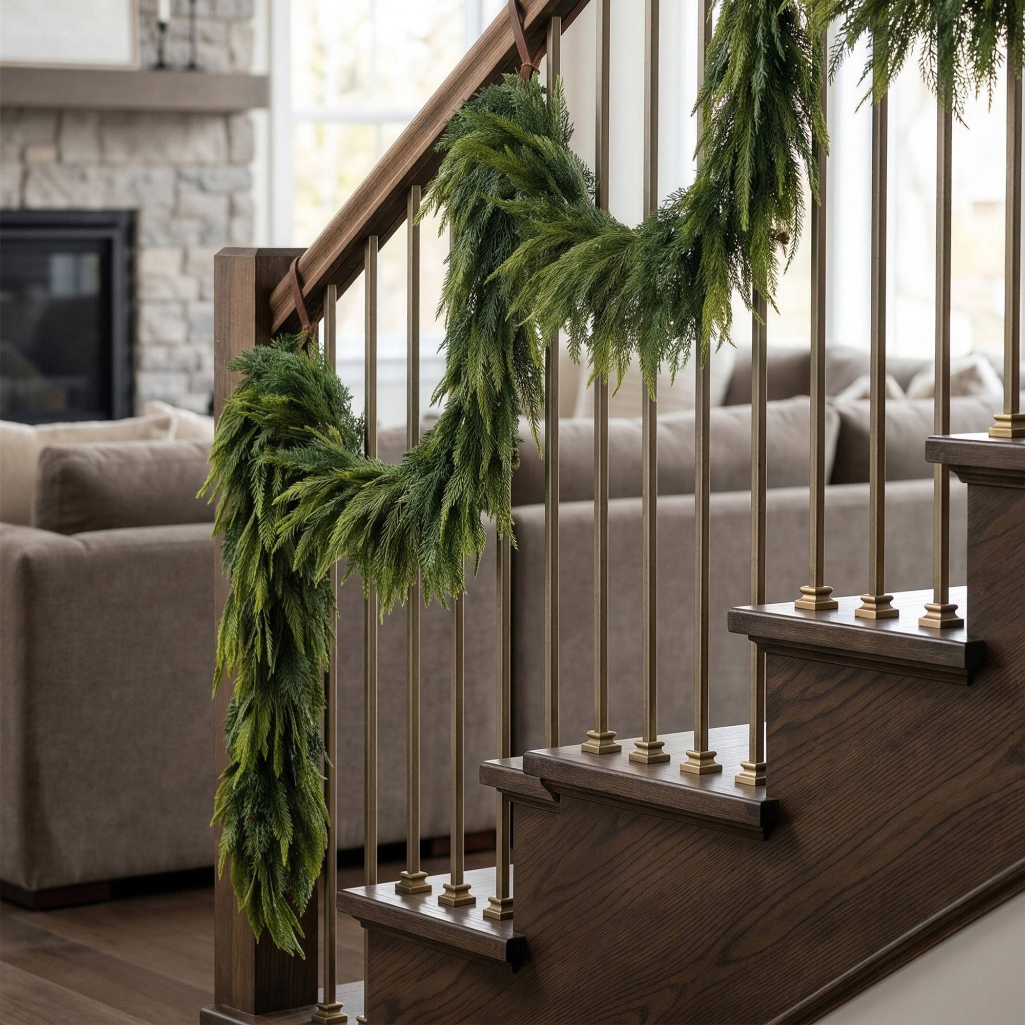 Glitzhome® 6ft. Christmas Full Greenery Mixed PE Dripping Garland with Pinecones, Set of 2