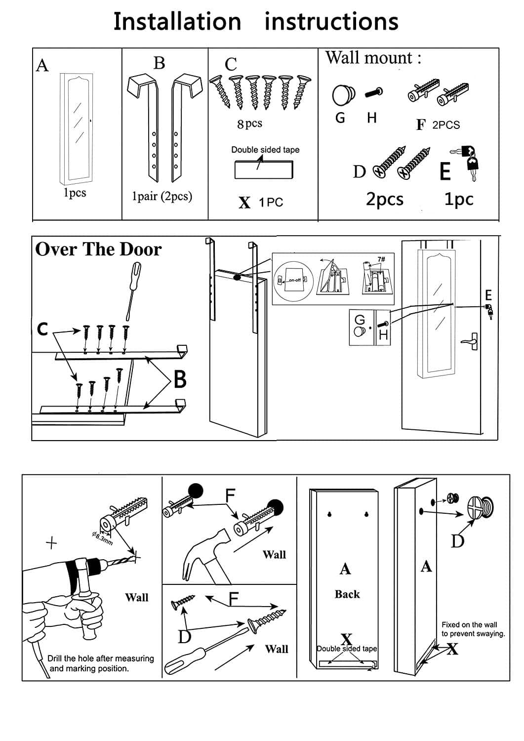 Classic White Full Door Jewelry Armoire