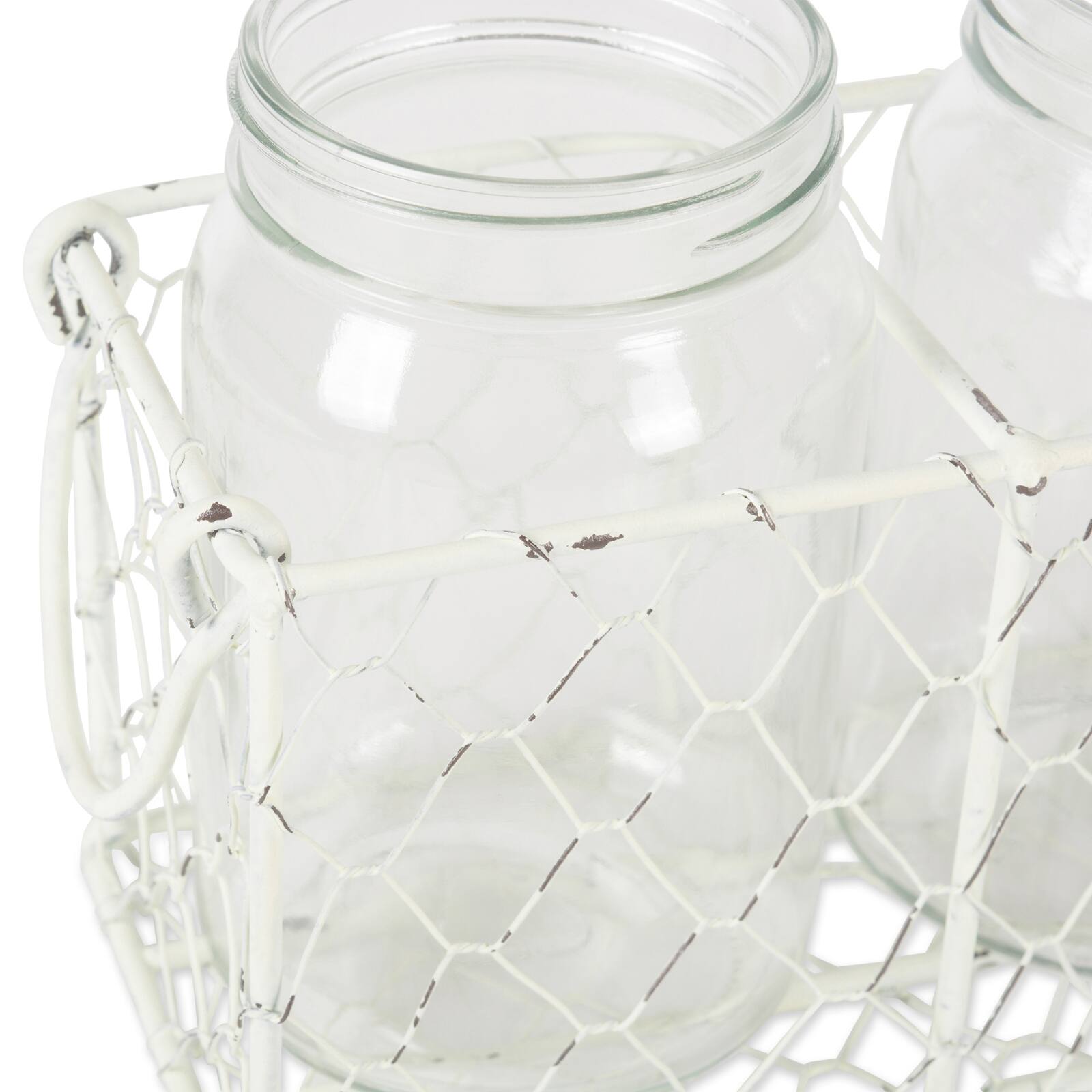 Antique White Flatware Caddy With Clear Jars