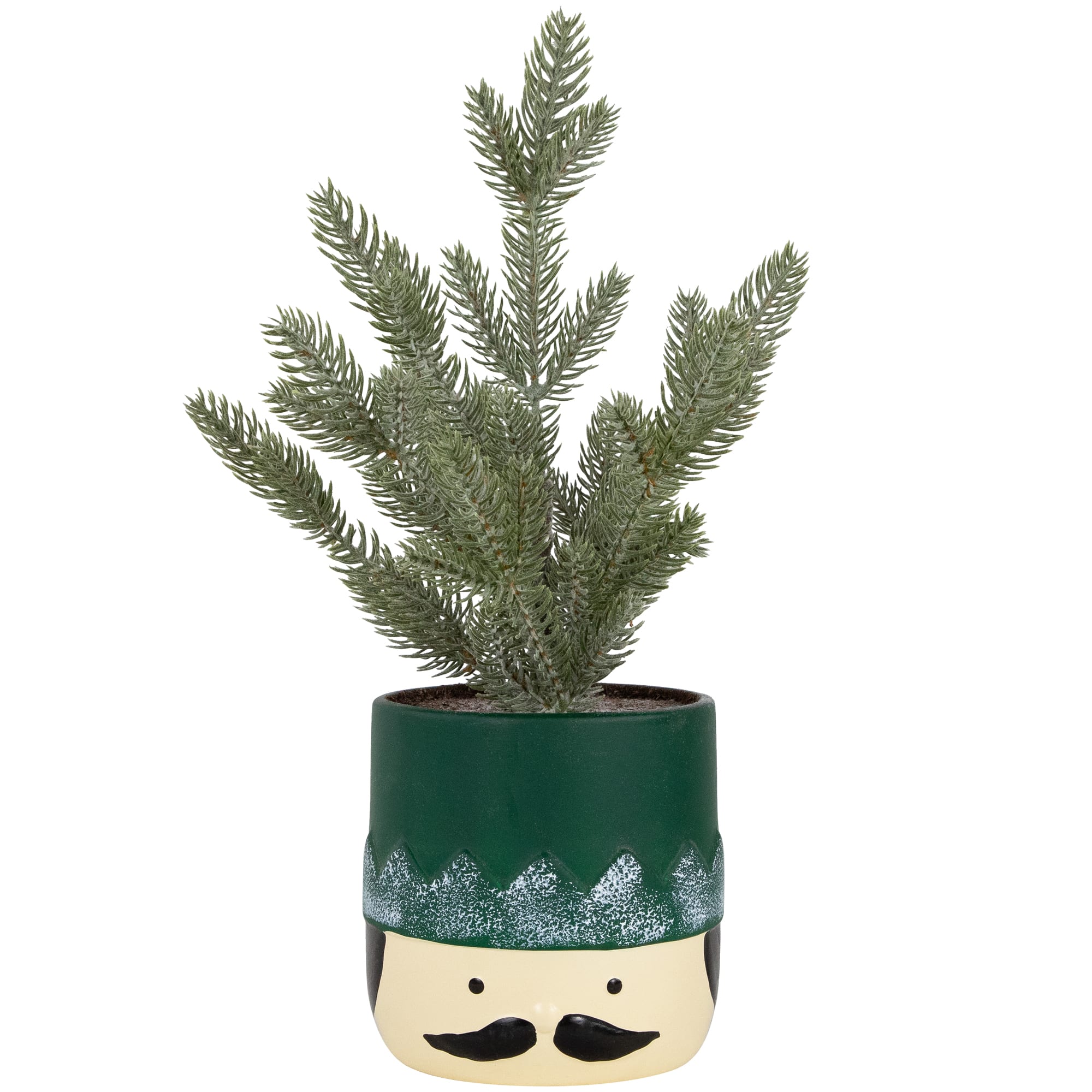 14.75" Unlit Lightly Frosted Mini Christmas Tree in Green Nutcracker Ceramic Pot By Northlight | Michaels®