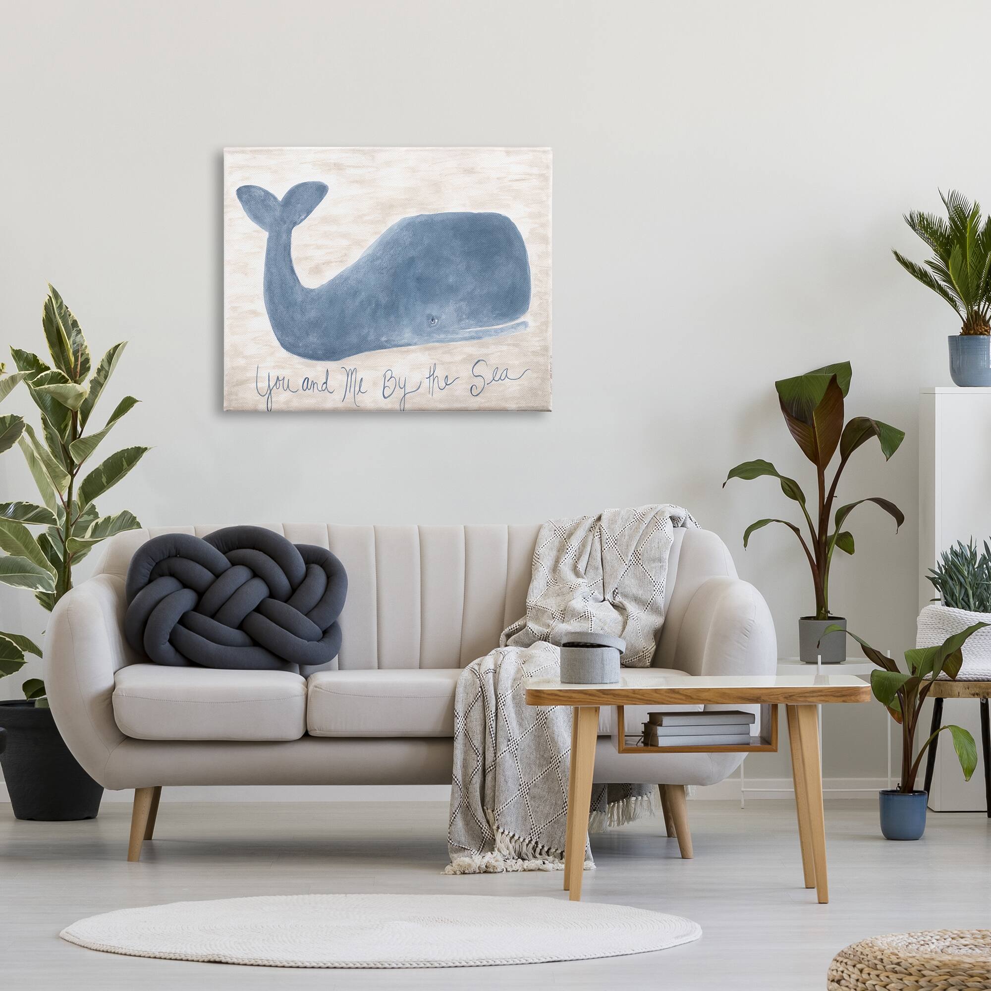 Stupell Industries You Me By Sea Quote Nautical Traditional Blue Whale Canvas Wall Art