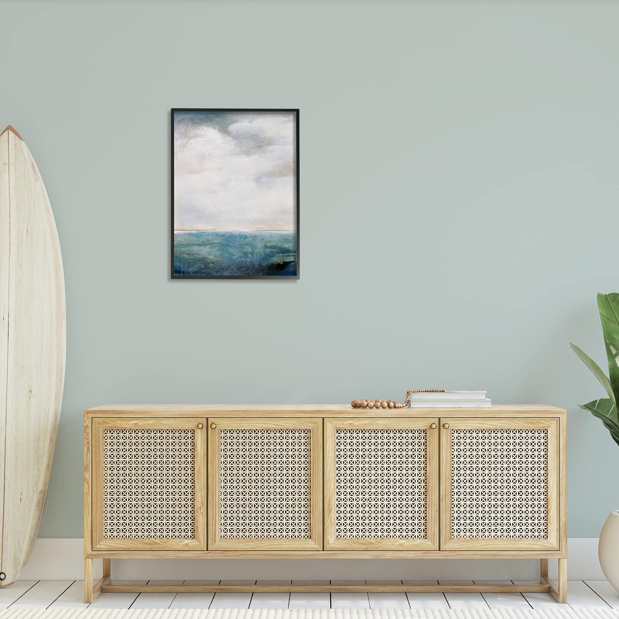 Stupell Industries Abstract Ocean Horizon Line Nautical Water Cloudy Sky Framed Wall Art