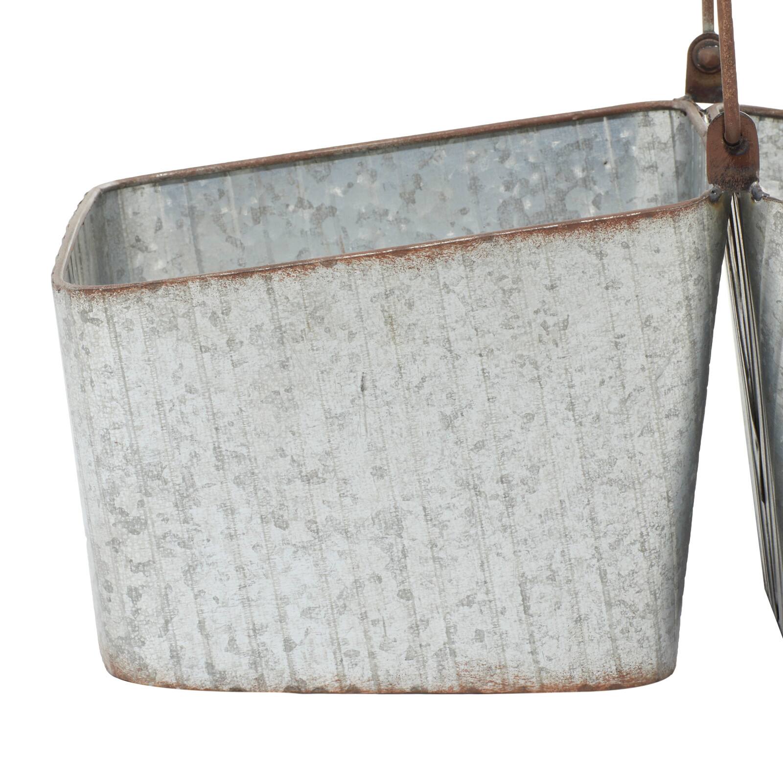 16" Silver Metal Farmhouse 2-Pot Planter