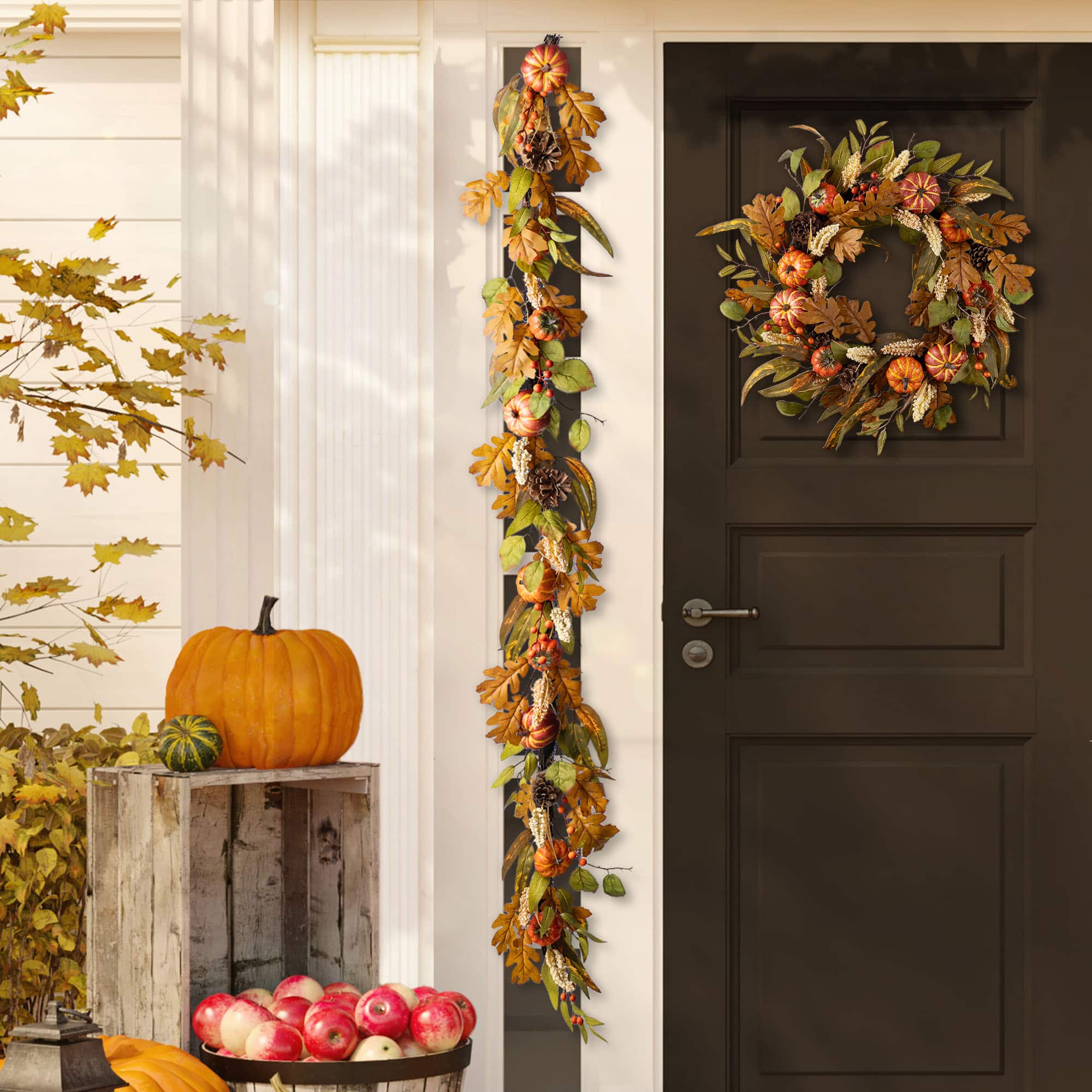 Glitzhome® 72" Fall Pumpkin Leaf Floral Garland