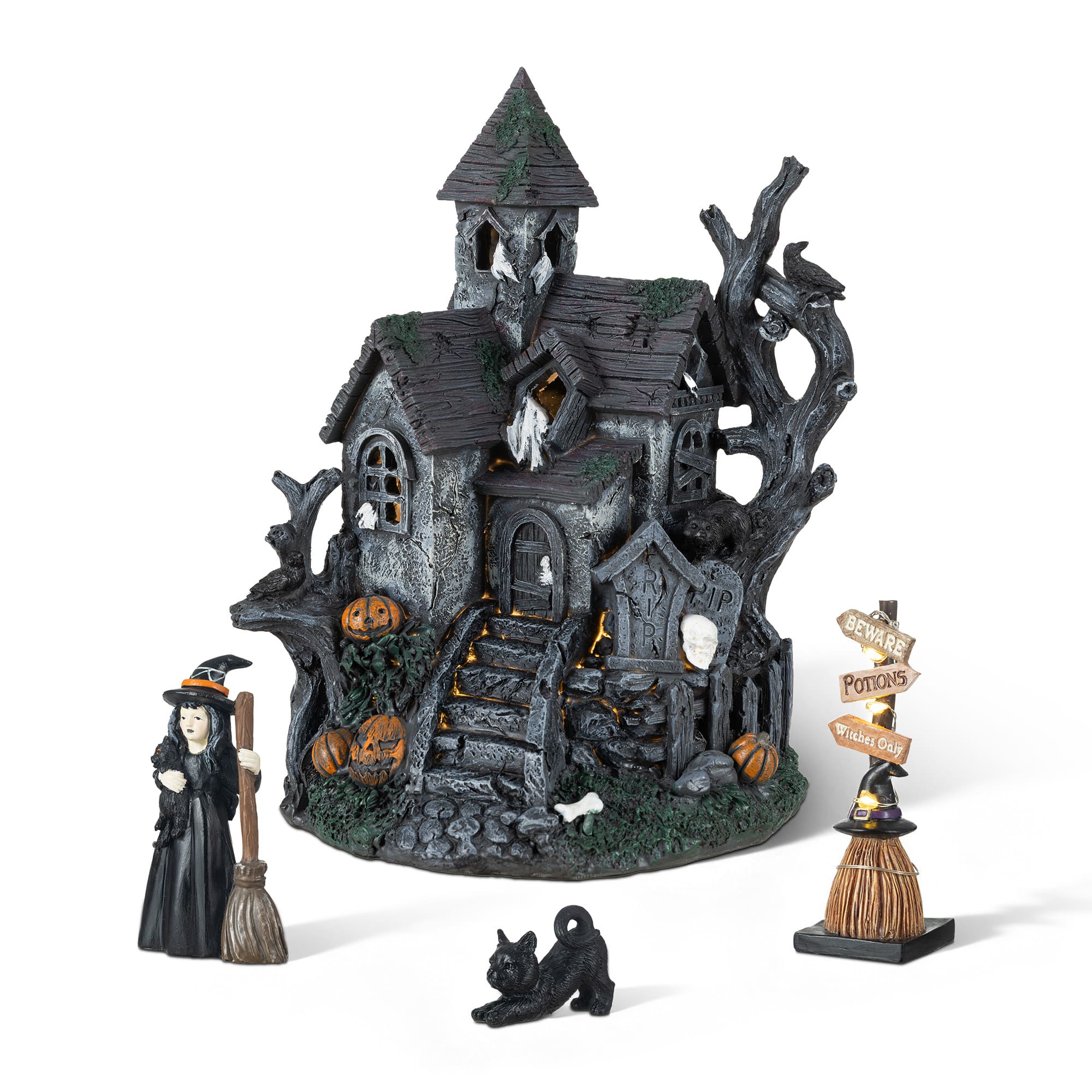 Glitzhome® Halloween Lighted Haunted House with Timer Set | Michaels