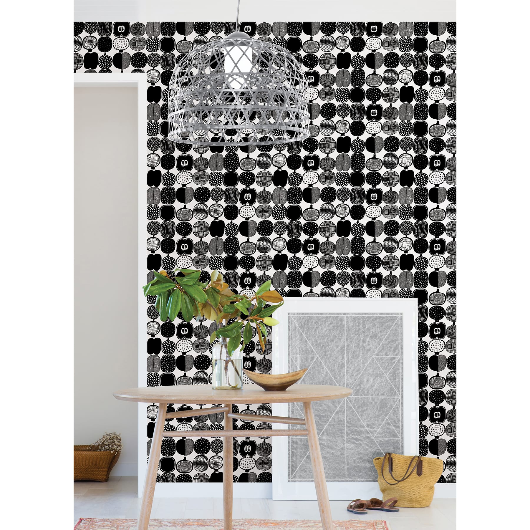 Brewster Marimekko Black & White Kompotti Peel & Stick Wallpaper