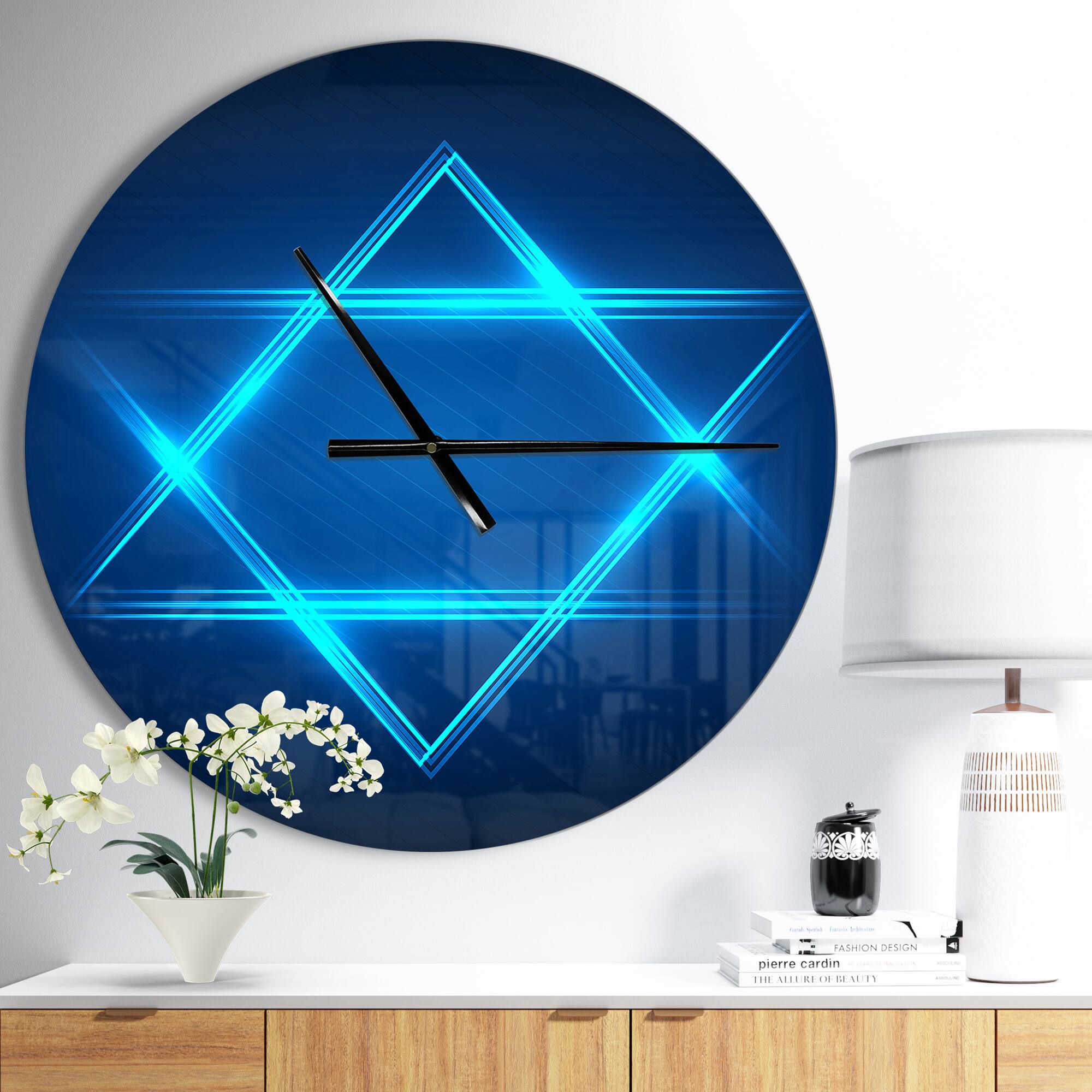 Designart Neon Star of David Modern Wall Clock