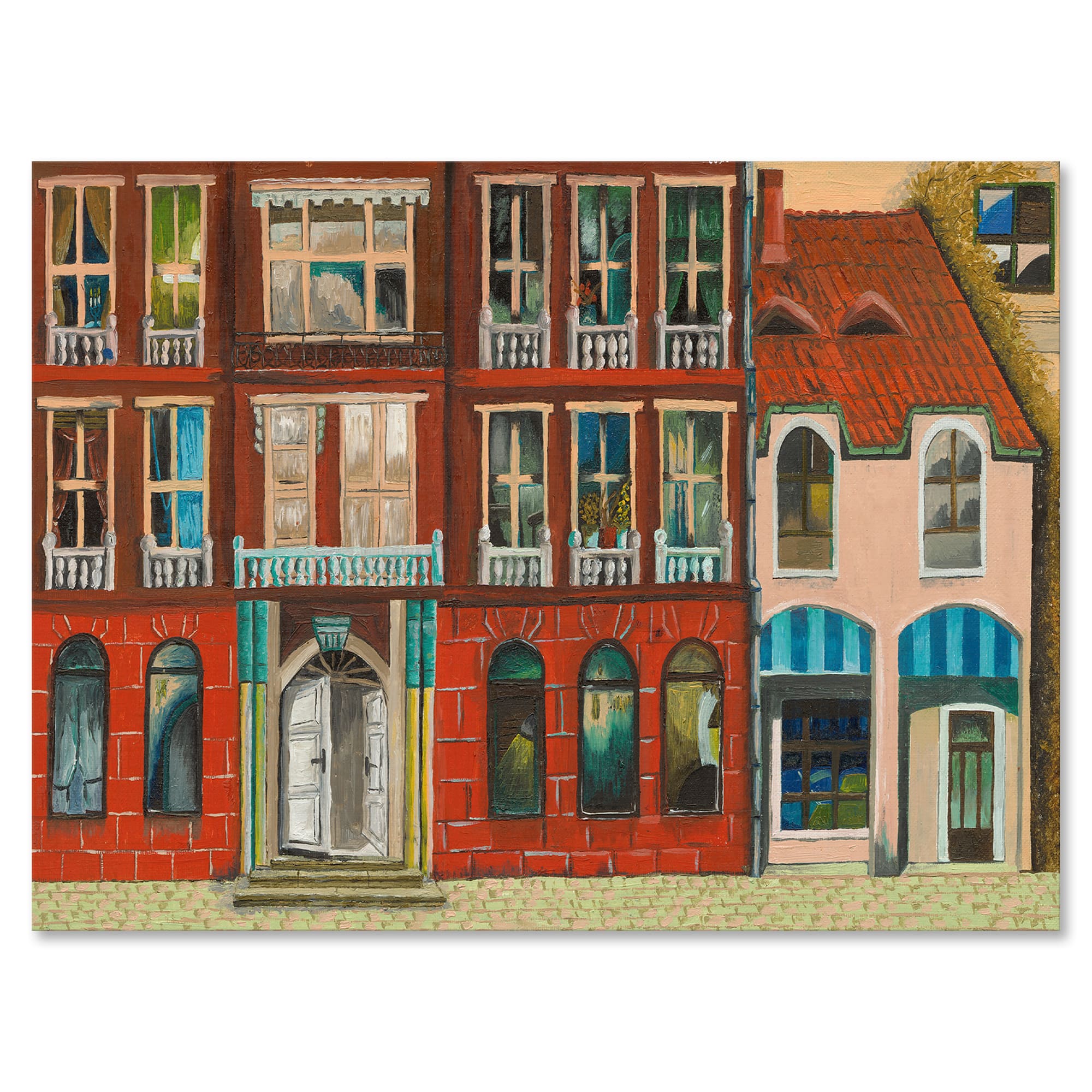 Designart - Red Facade of Shop In Paris I - French Country Canvas Wall Art Print