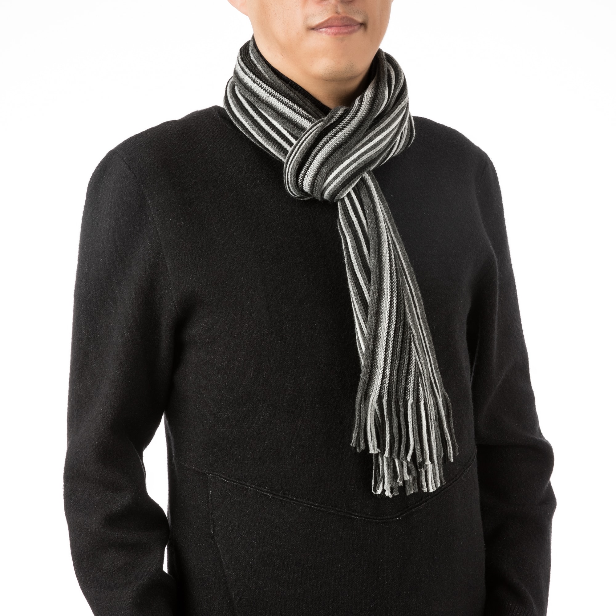 Glitzhome® 70" Men's Black & White Striped Scarf with Tassels