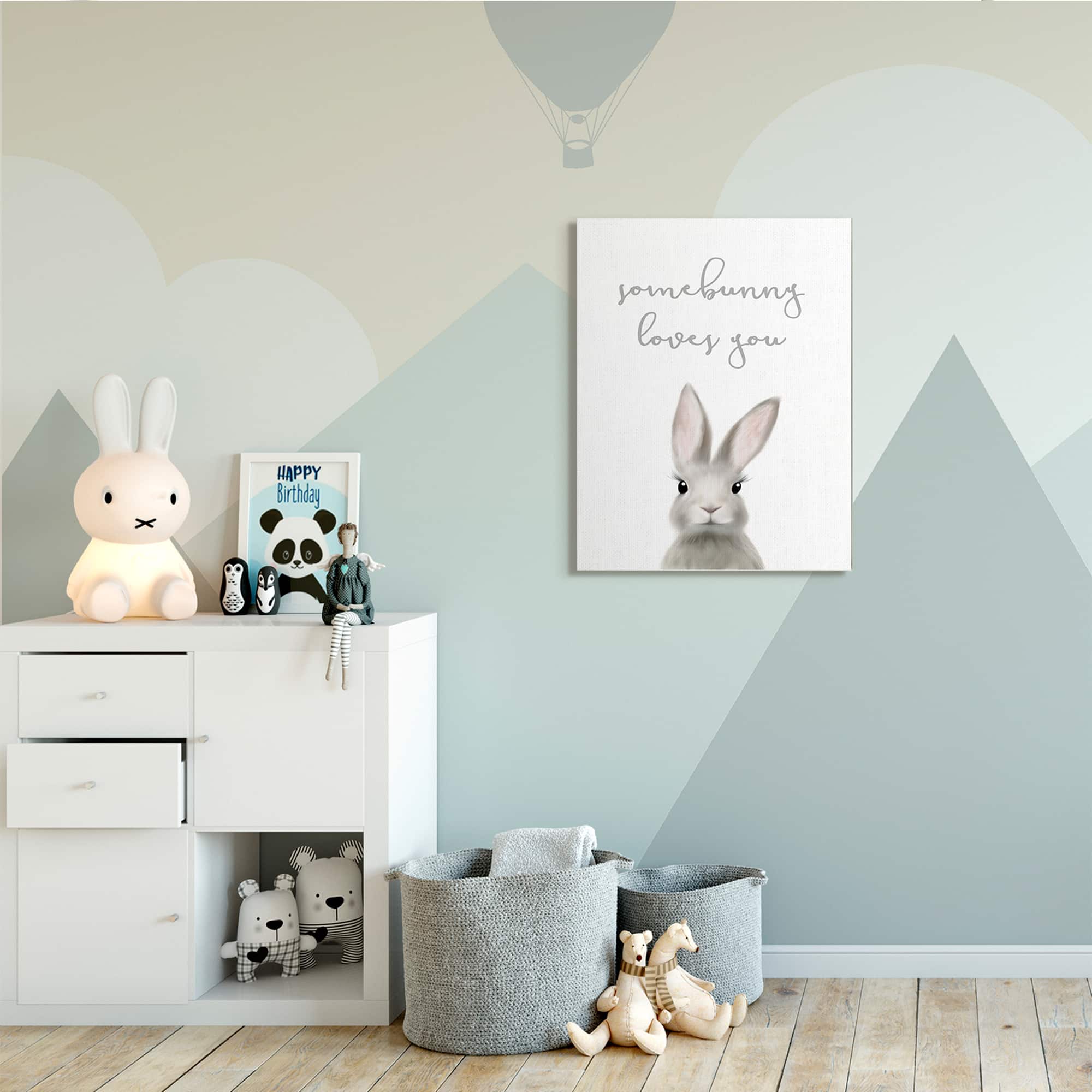 Stupell Industries Somebunny Loves You Quote Grey Rabbit Animal Pun Canvas Wall Art