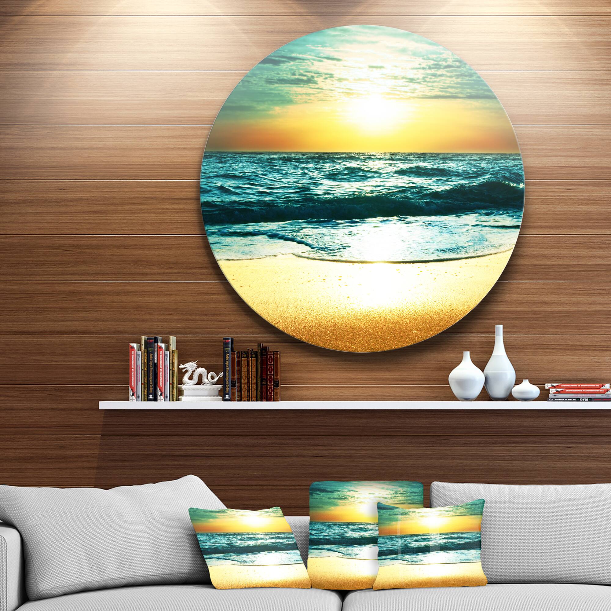 Designart - Amazing Sunset Reflecting in Blue Sea' Seascape Metal Circle Wall Art