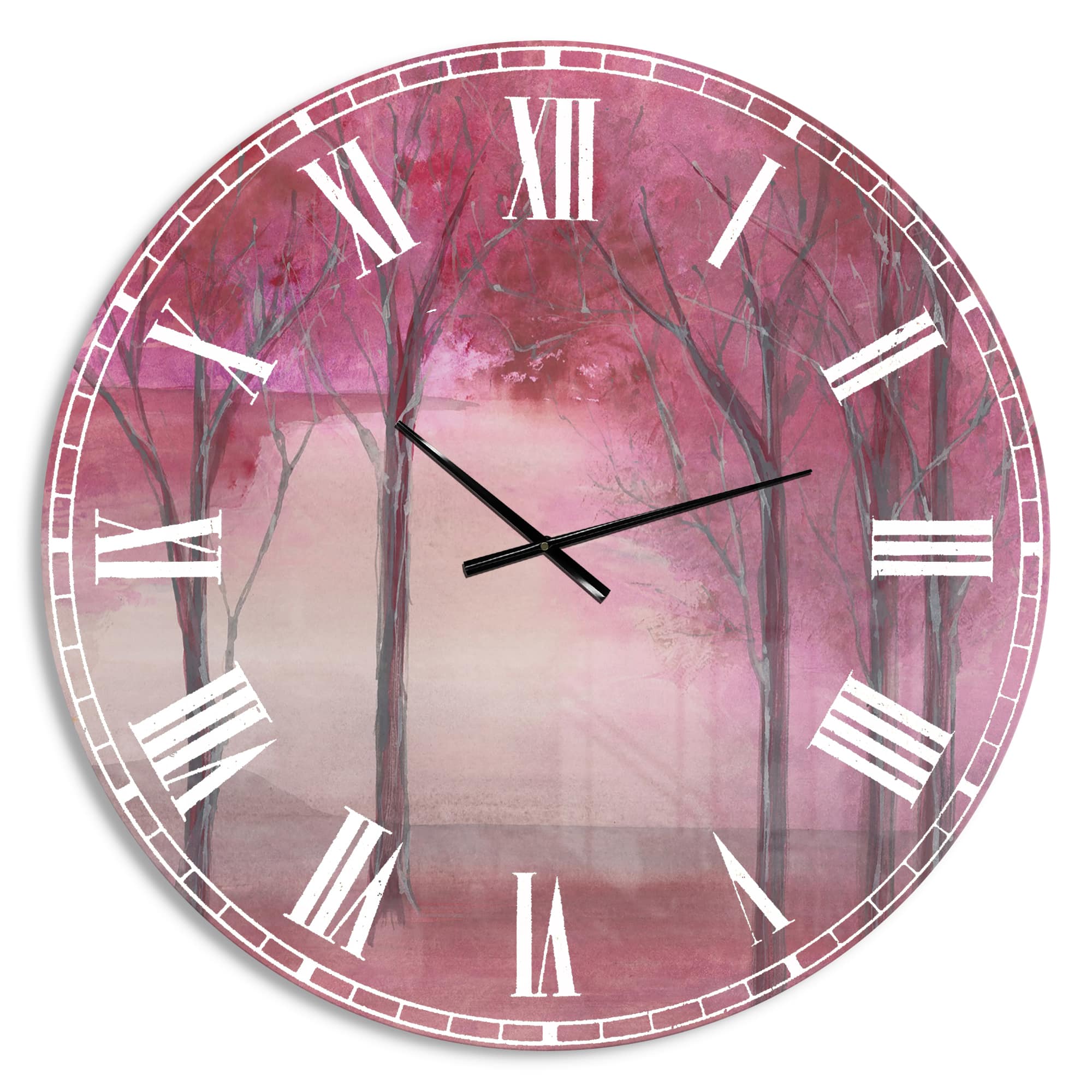 Designart 'Pink Forest Farmhouse Wall Clock